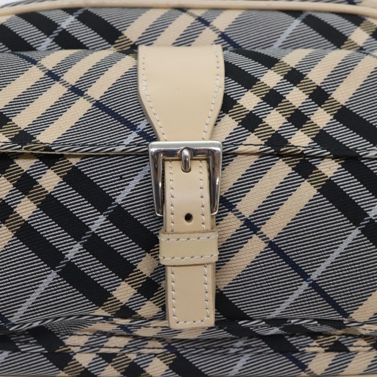 BURBERRY Nova Check Blue Label Shoulder Bag Nylon Beige Blue Auth ti2106