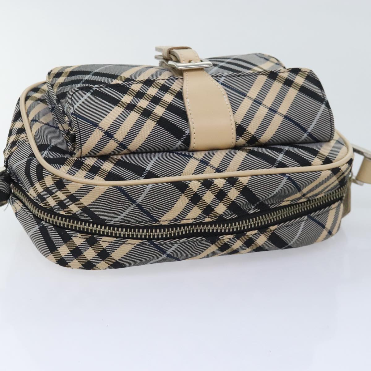 BURBERRY Nova Check Blue Label Shoulder Bag Nylon Beige Blue Auth ti2106