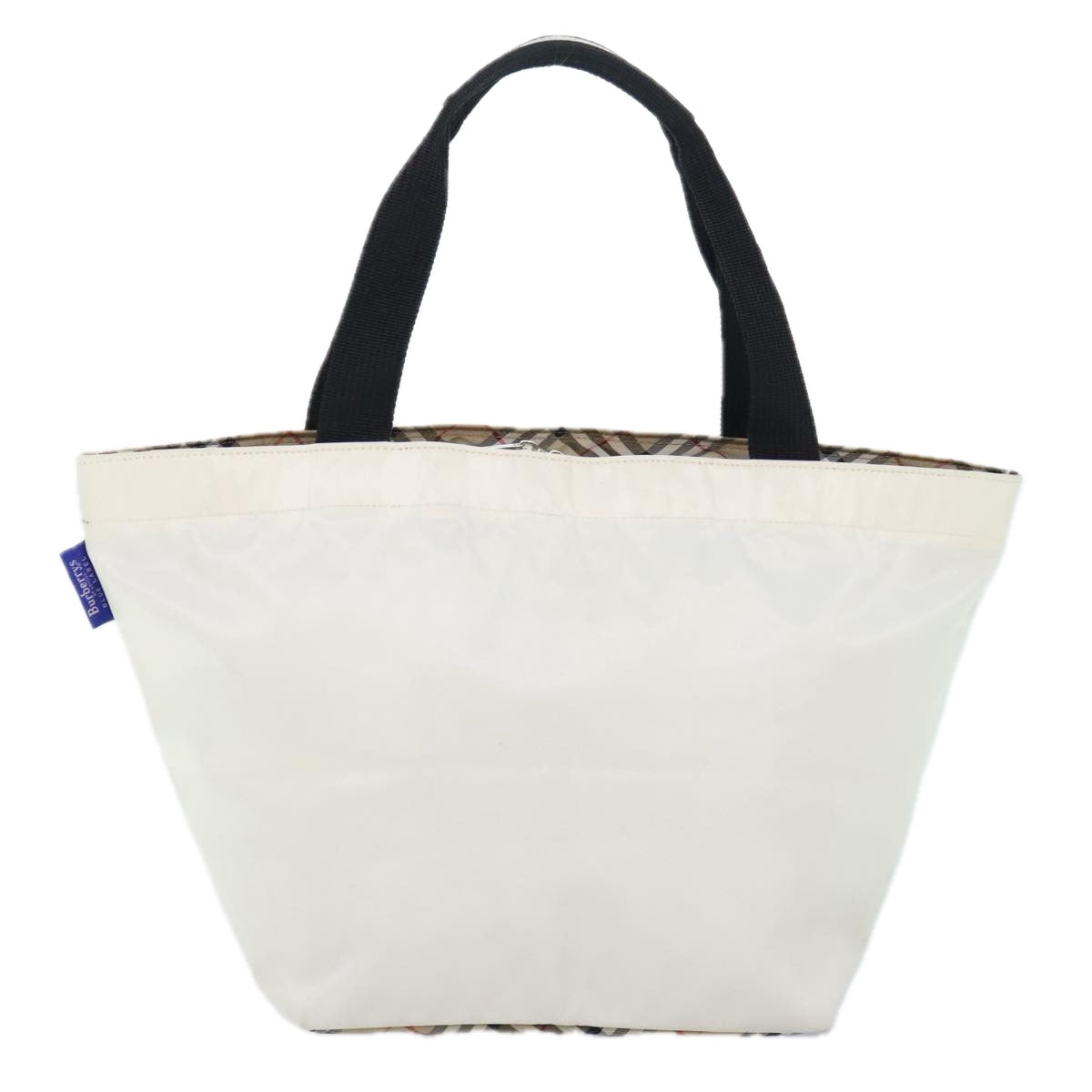 Burberrys Nova Check Blue Label Tote Bag Nylon White Auth ti2107