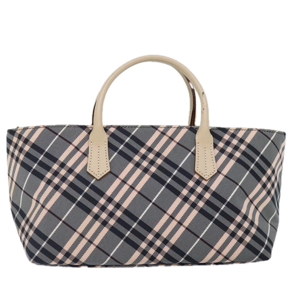 BURBERRY Nova Check Blue Label Hand Bag Nylon Gray Pink Auth ti2109