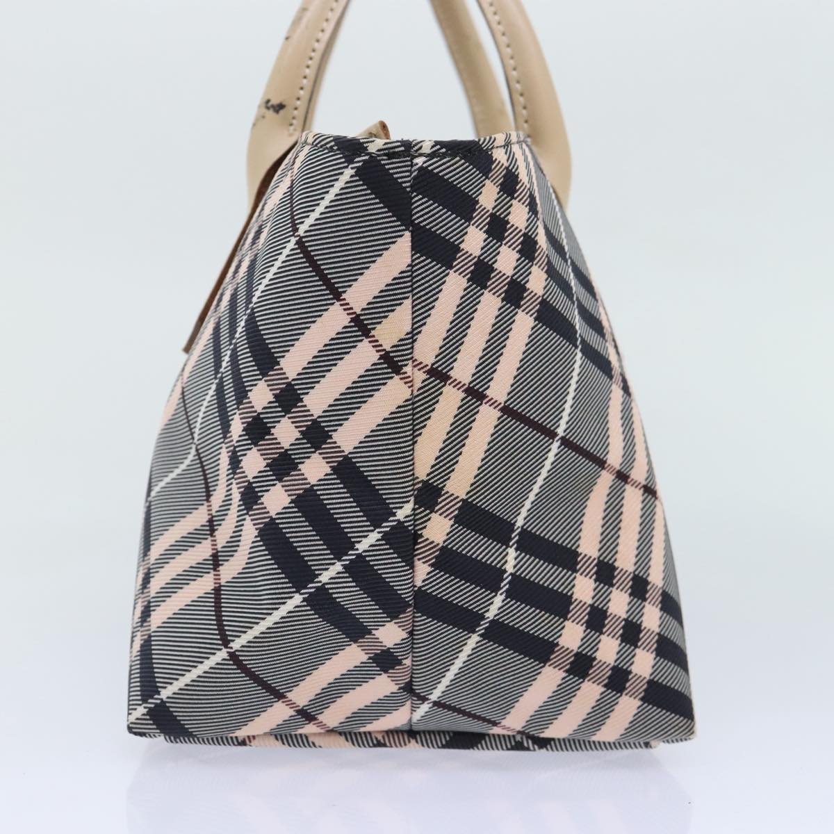 BURBERRY Nova Check Blue Label Hand Bag Nylon Gray Pink Auth ti2109