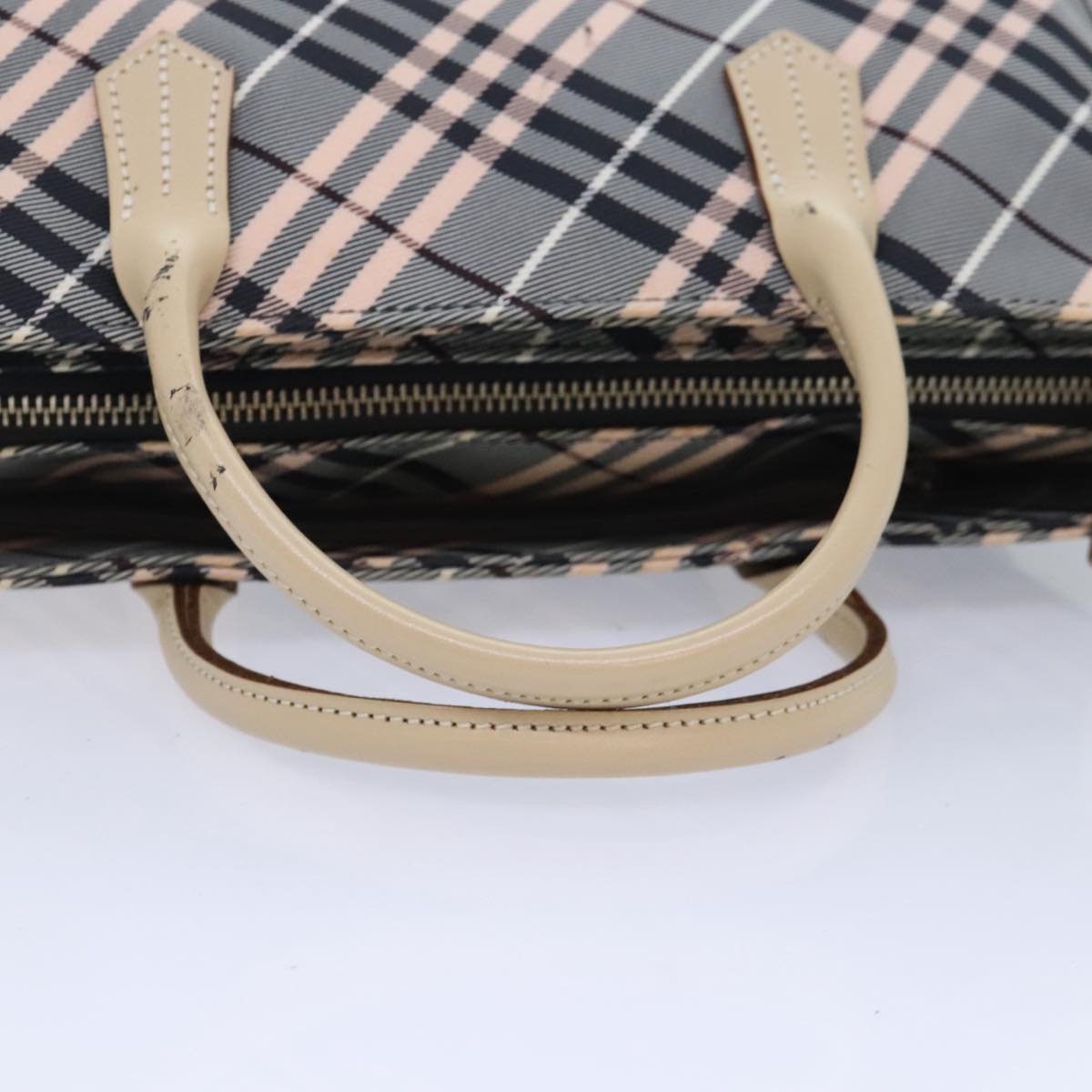 BURBERRY Nova Check Blue Label Hand Bag Nylon Gray Pink Auth ti2109