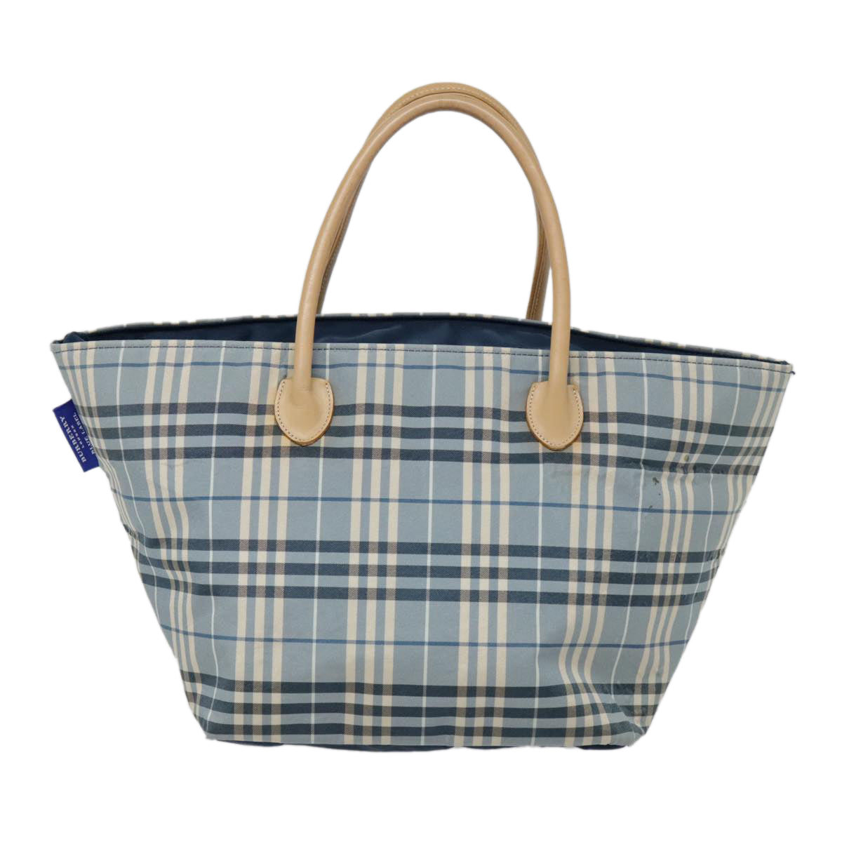 BURBERRY Nova Check Blue Label Tote Bag Nylon Blue Beige Silver Auth ti2113