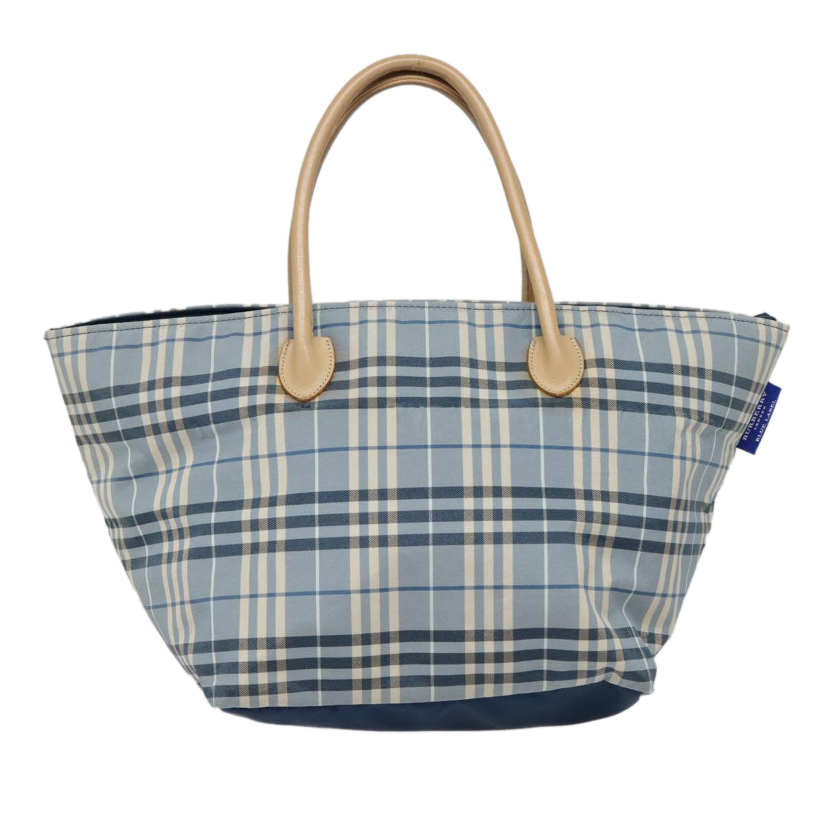 BURBERRY Nova Check Blue Label Tote Bag Nylon Blue Beige Silver Auth ti2113