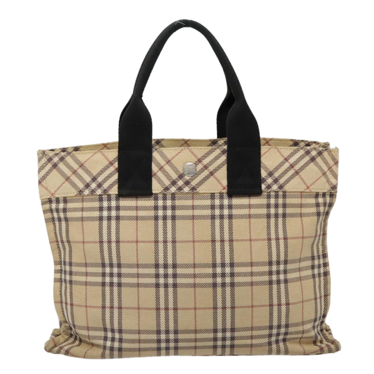 BURBERRY Nova Check Blue Label Tote Bag Canvas Beige Black Silver Auth ti2114