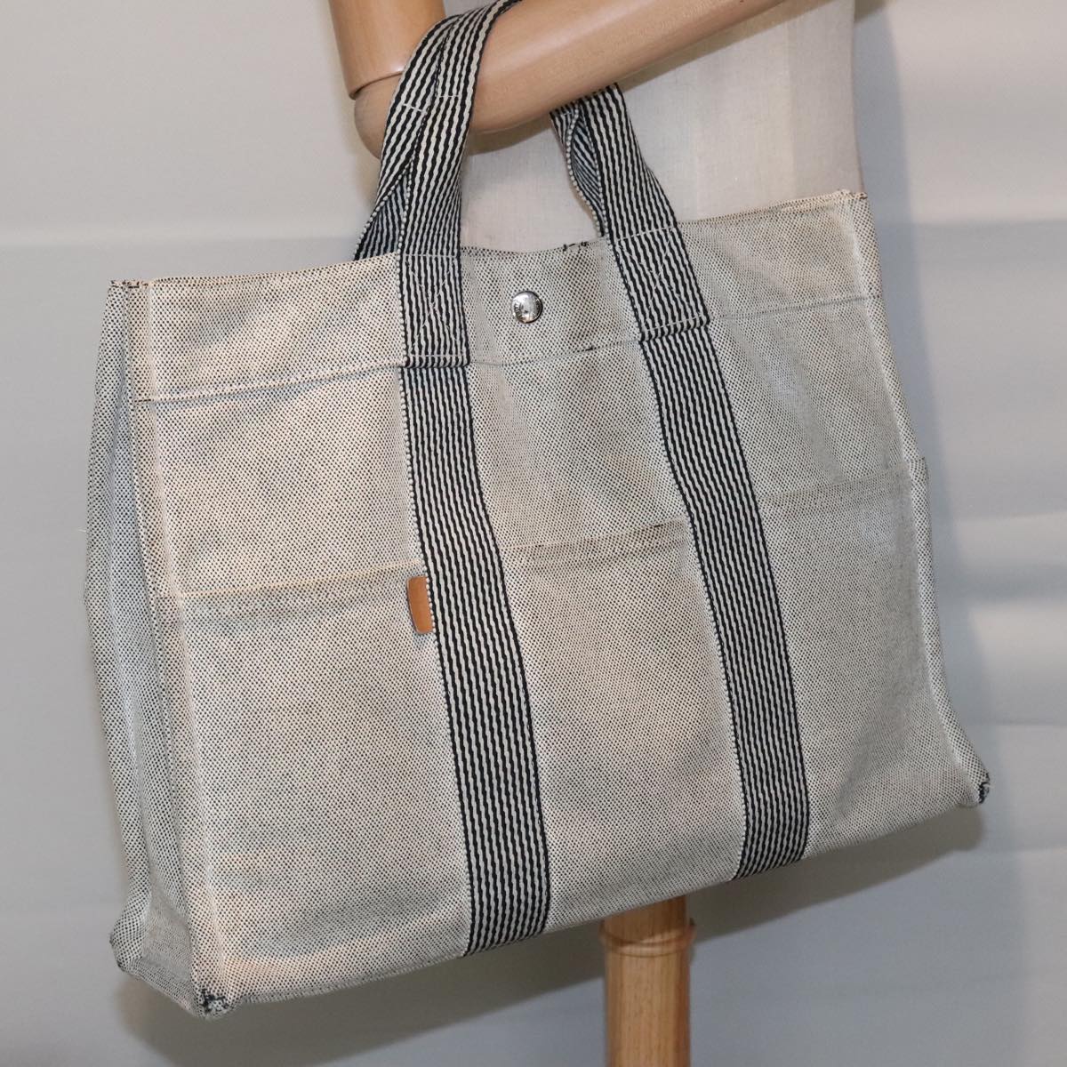 HERMES New Fourre Tout MM Tote Bag Canvas Gray Silver Auth ti2115