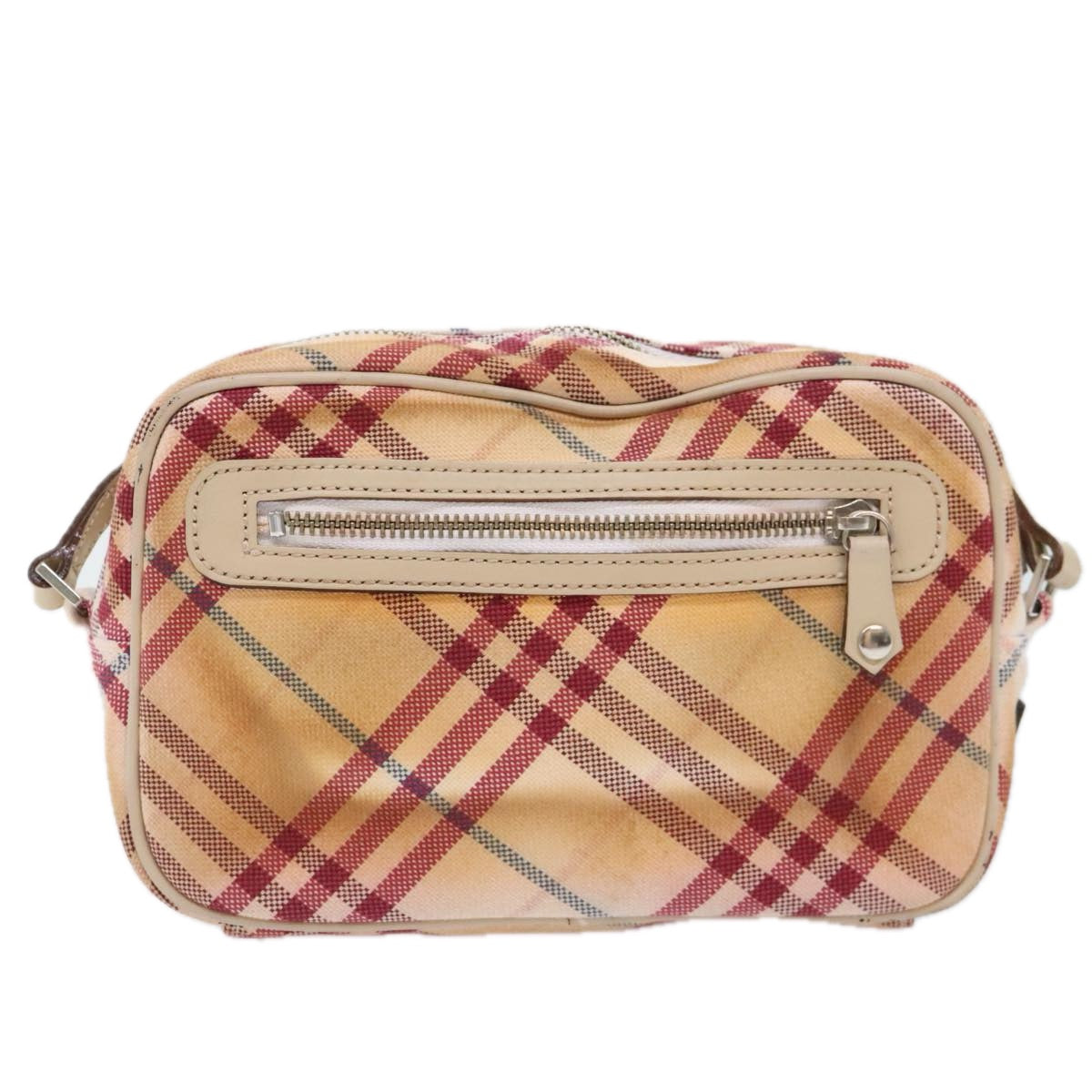 BURBERRY Nova Check Blue Label Shoulder Bag Canvas White Red Auth ti2120