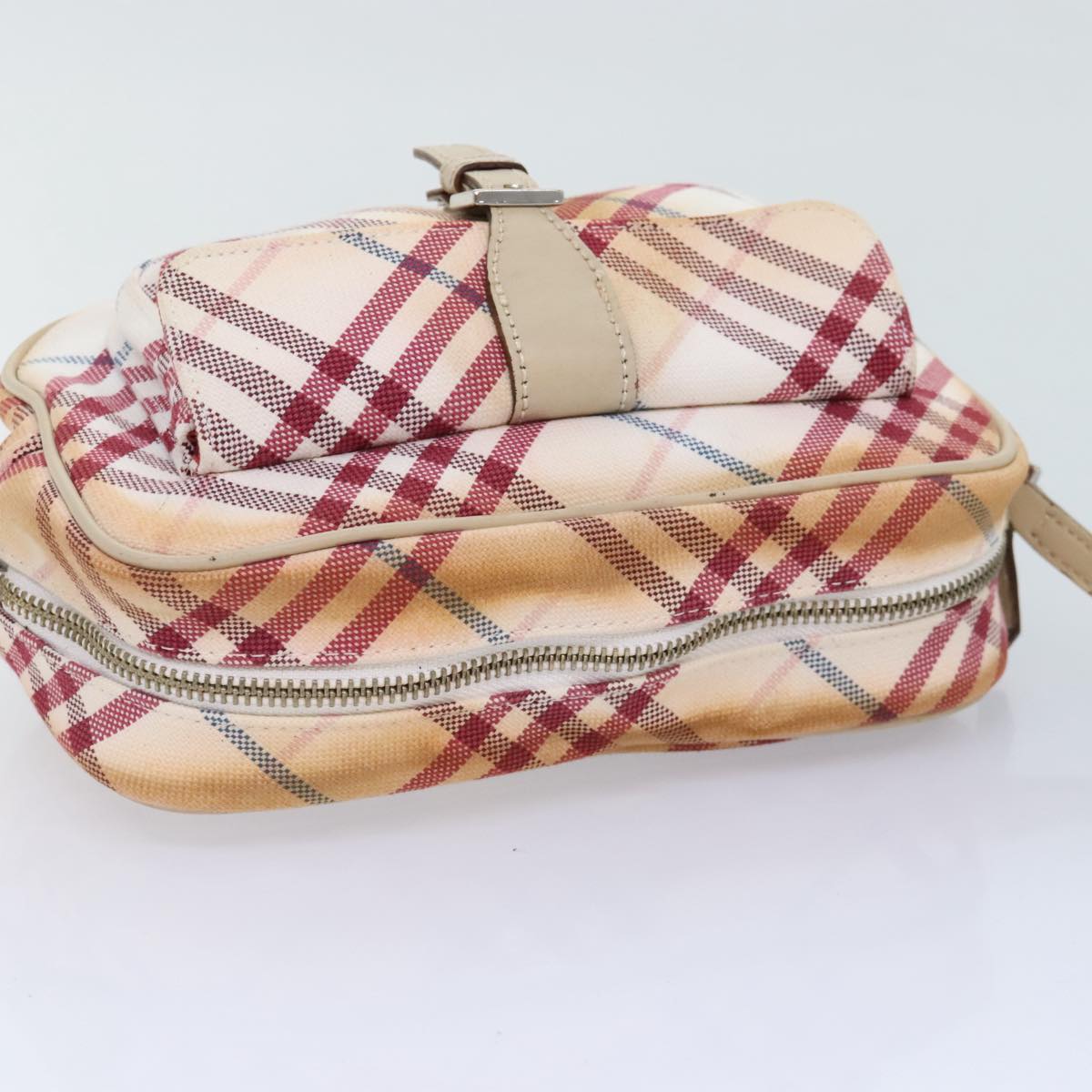 BURBERRY Nova Check Blue Label Shoulder Bag Canvas White Red Auth ti2120