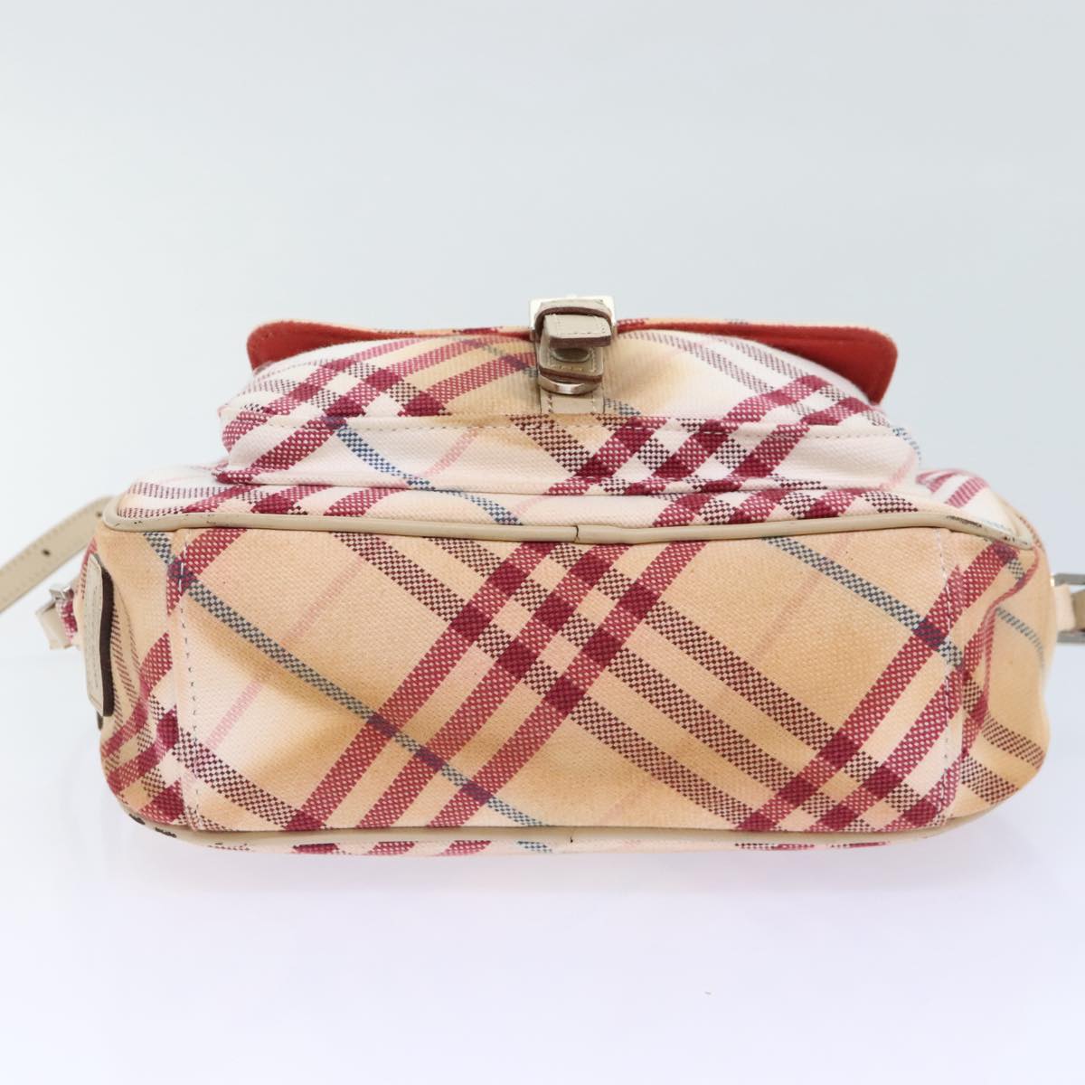 BURBERRY Nova Check Blue Label Shoulder Bag Canvas White Red Auth ti2120