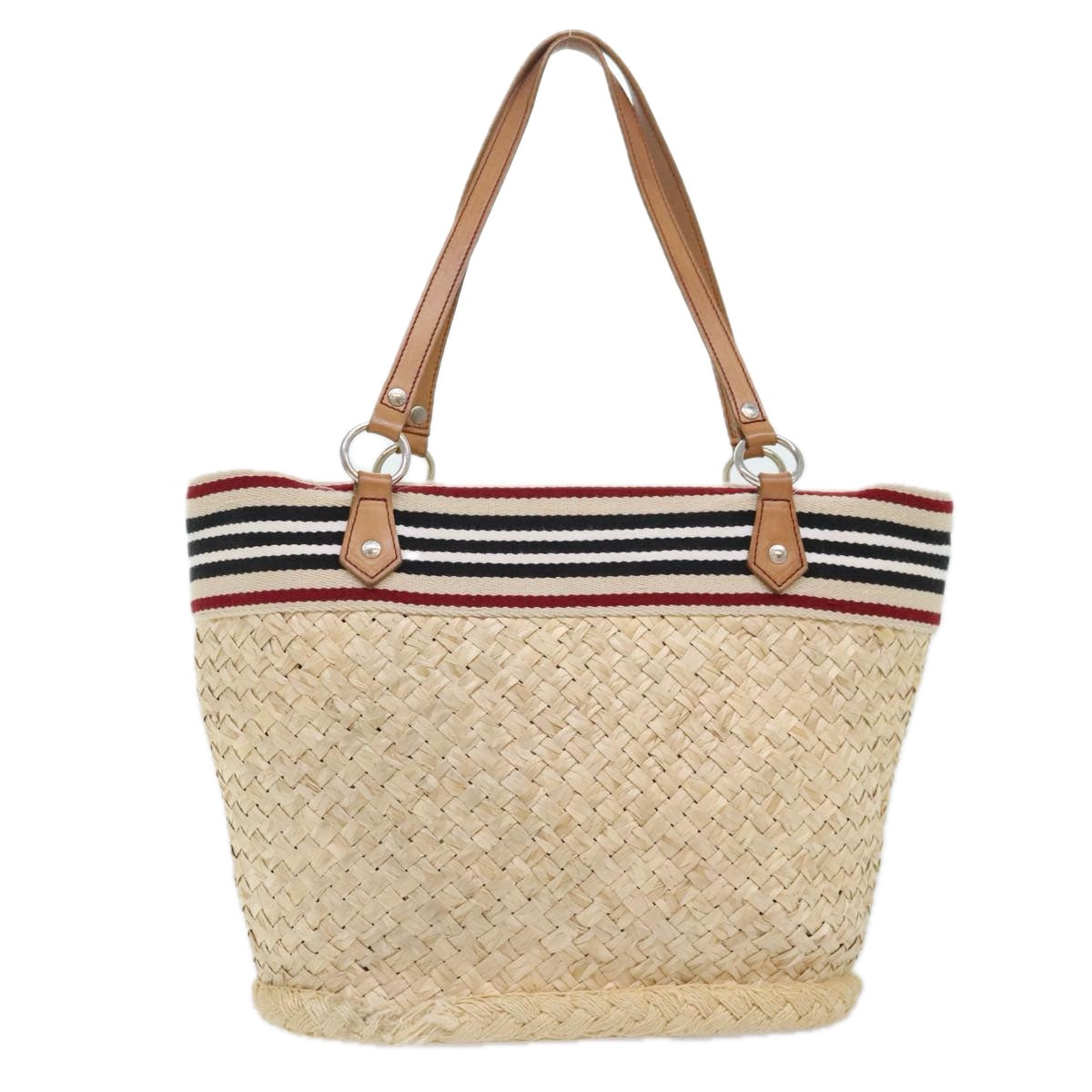 BURBERRY Blue Label Tote Bag Straw Canvas Beige Auth ti2124