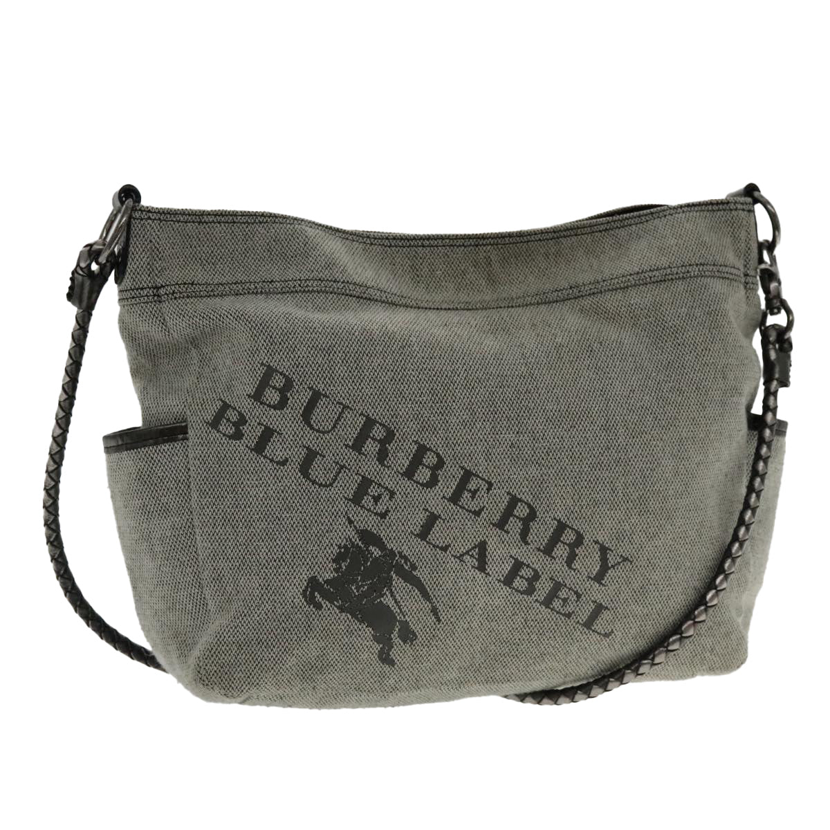 BURBERRY Blue Label Shoulder Bag Canvas Gray Silver Auth ti2143