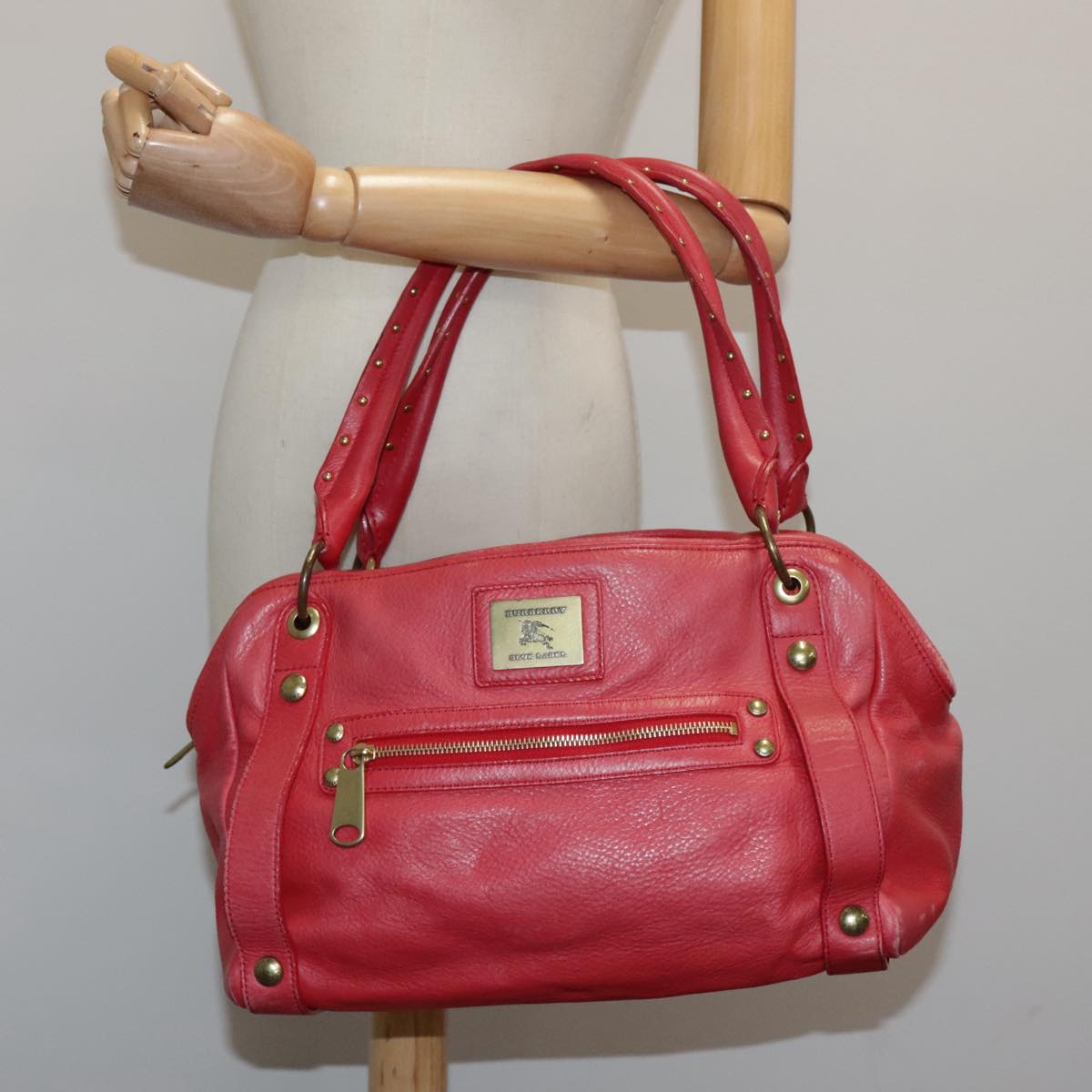 BURBERRY Blue Label Shoulder Bag Leather Red Gold Auth ti2144