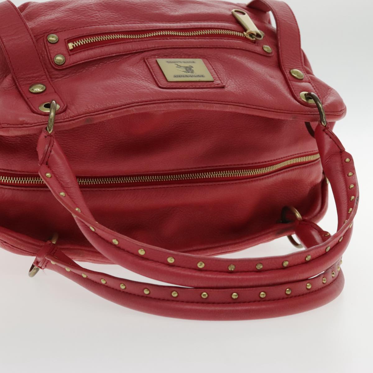 BURBERRY Blue Label Shoulder Bag Leather Red Gold Auth ti2144