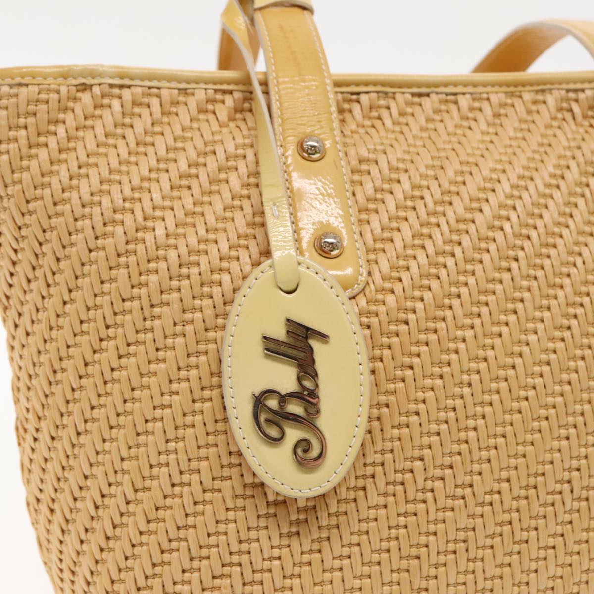 BALLY Tote Bag Raffia Leather Beige Yellow Gold Auth ti2146