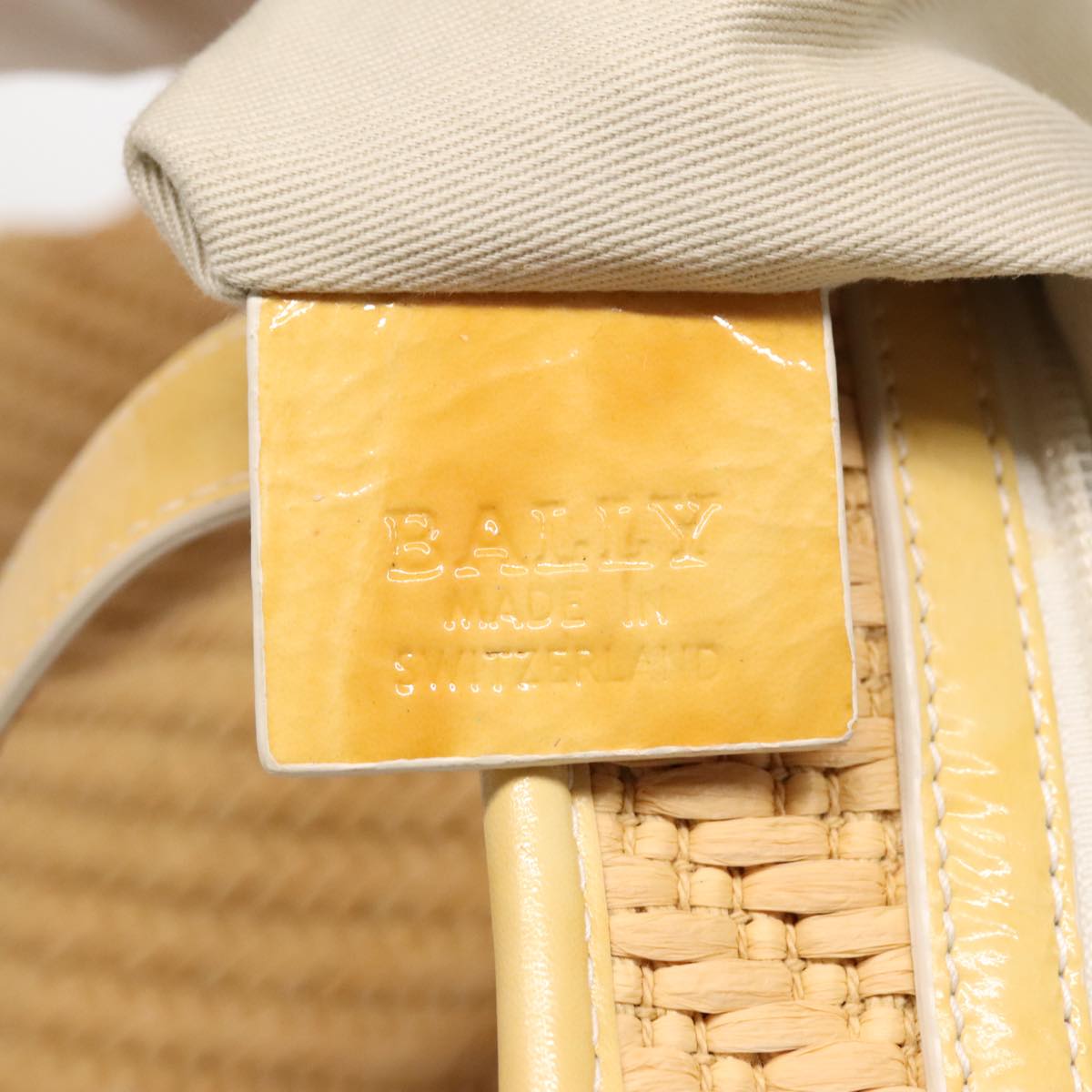 BALLY Tote Bag Raffia Leather Beige Yellow Gold Auth ti2146