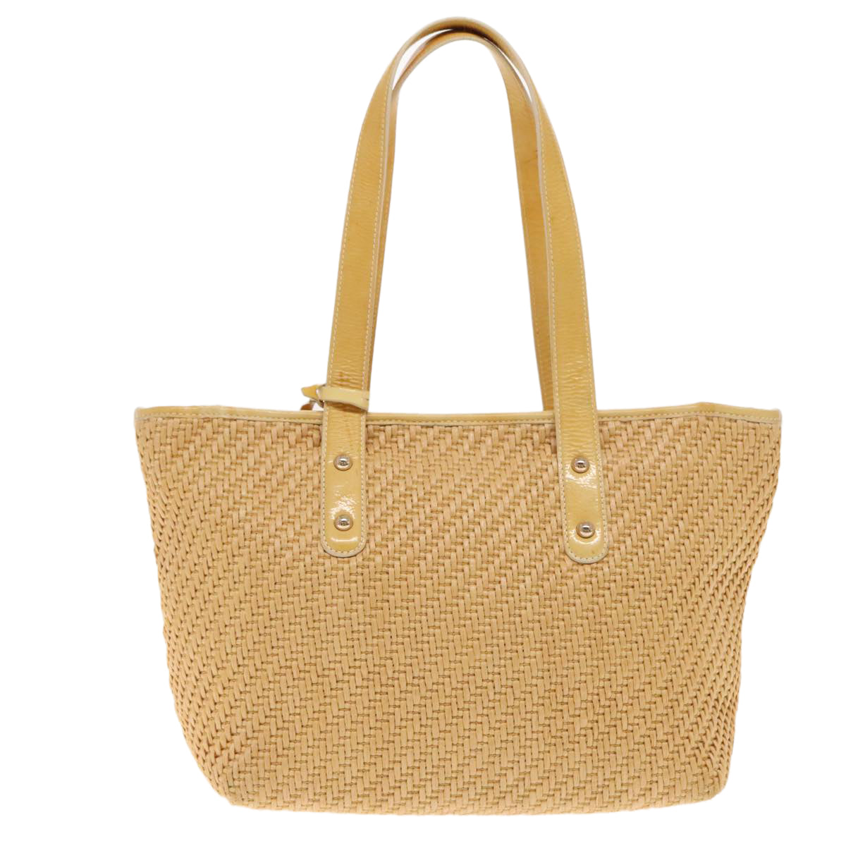 BALLY Tote Bag Raffia Leather Beige Yellow Gold Auth ti2146