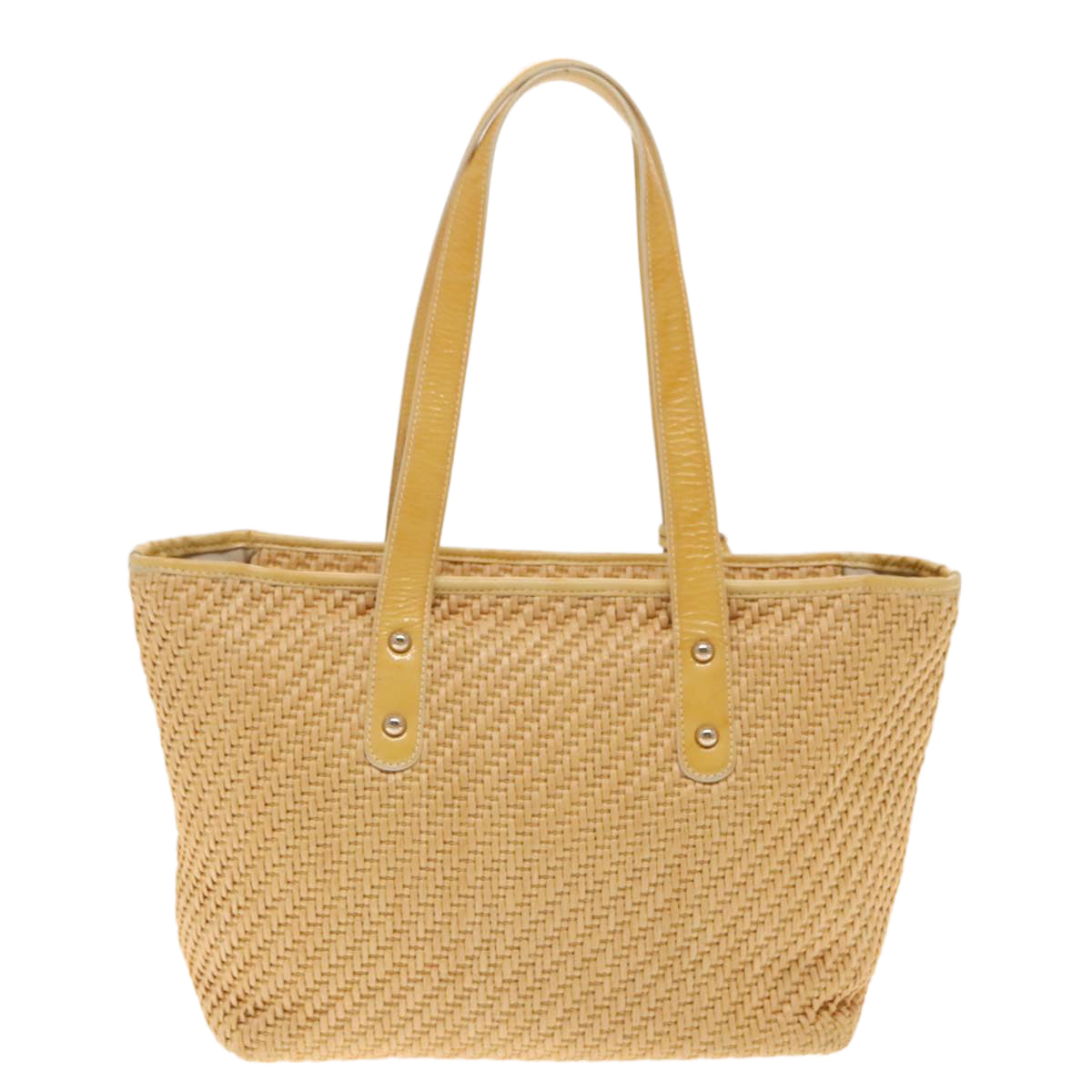 BALLY Tote Bag Raffia Leather Beige Yellow Gold Auth ti2146