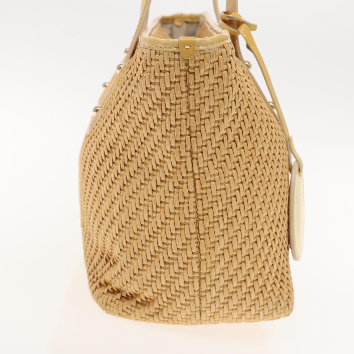 BALLY Tote Bag Raffia Leather Beige Yellow Gold Auth ti2146