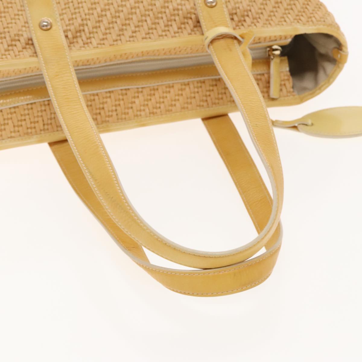 BALLY Tote Bag Raffia Leather Beige Yellow Gold Auth ti2146