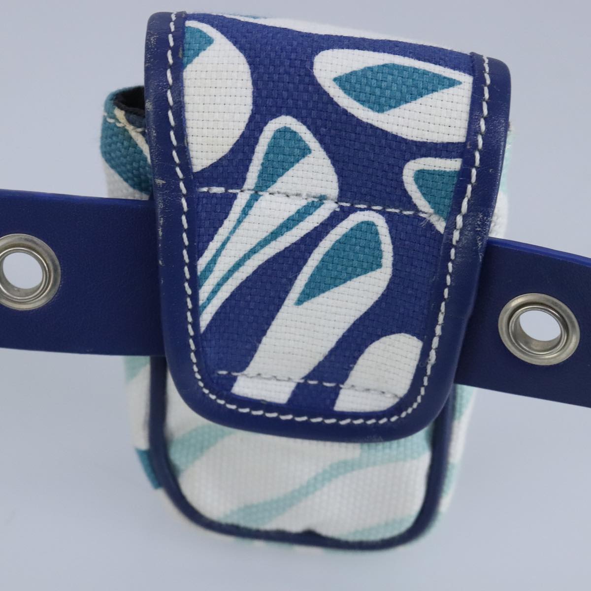 BALLY Waist Bag Canvas Leather Blue White Silver Auth ti2147