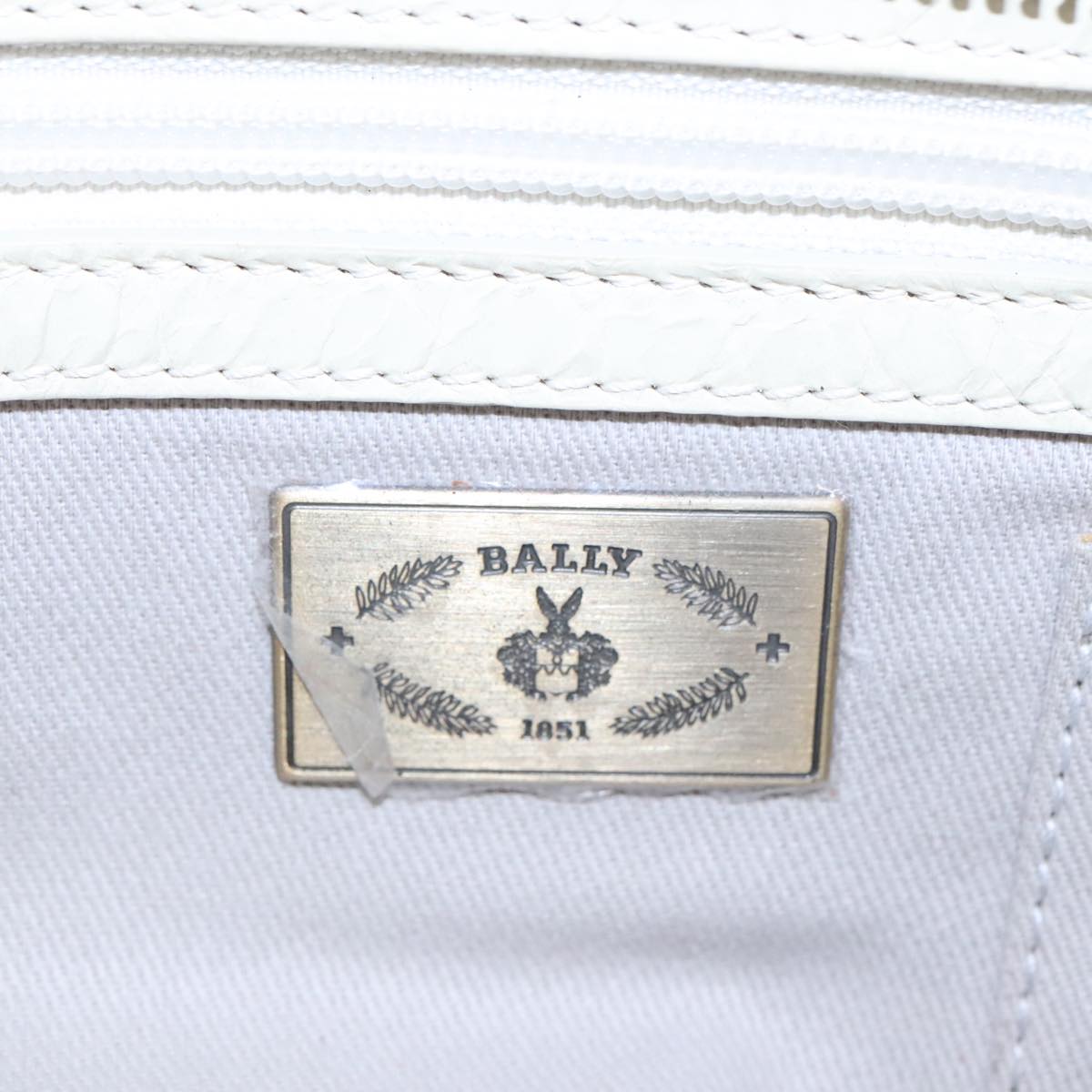 BALLY Hand Bag Leather White Gold Auth ti2149