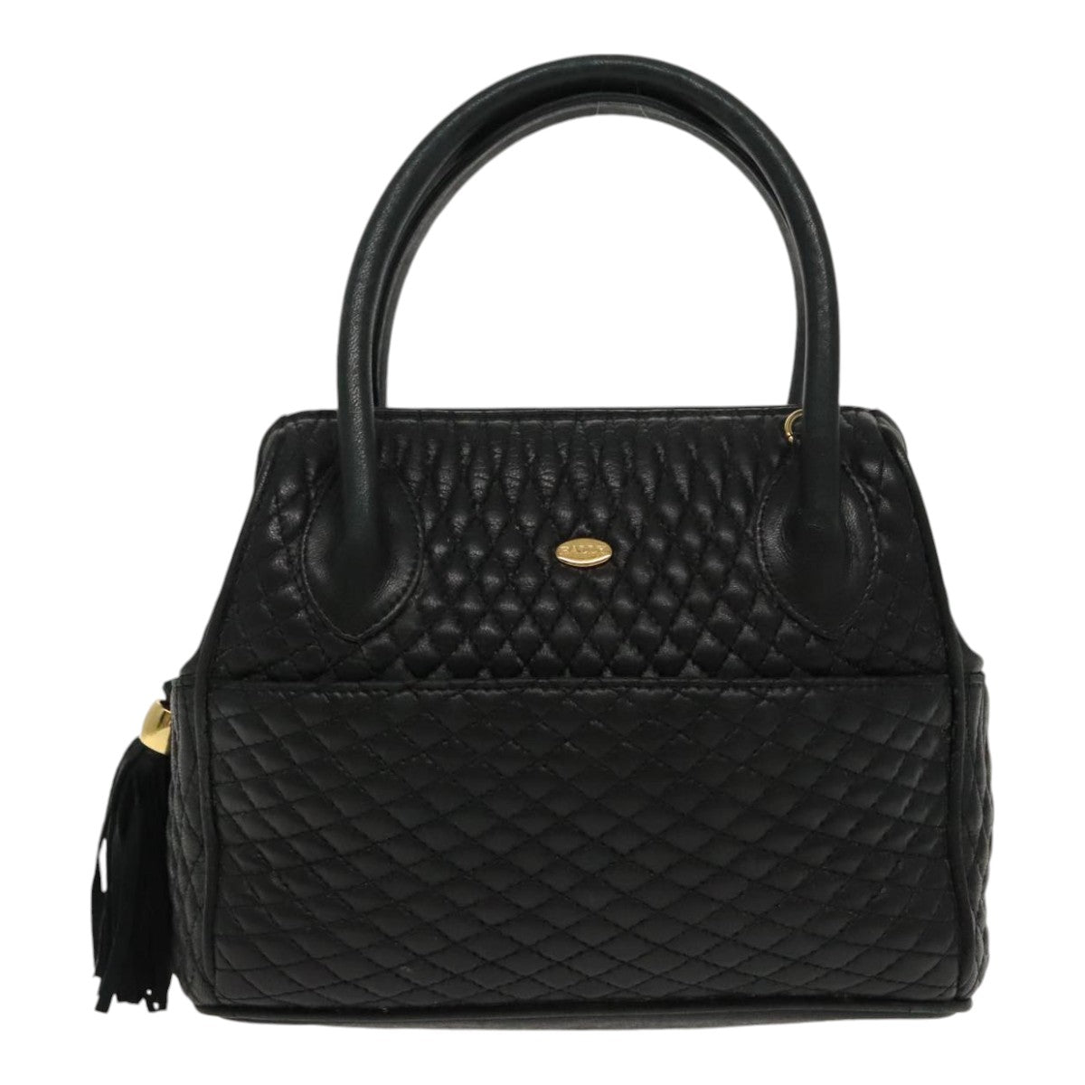 BALLY Hand Bag Leather 2way Black Gold Auth ti2151