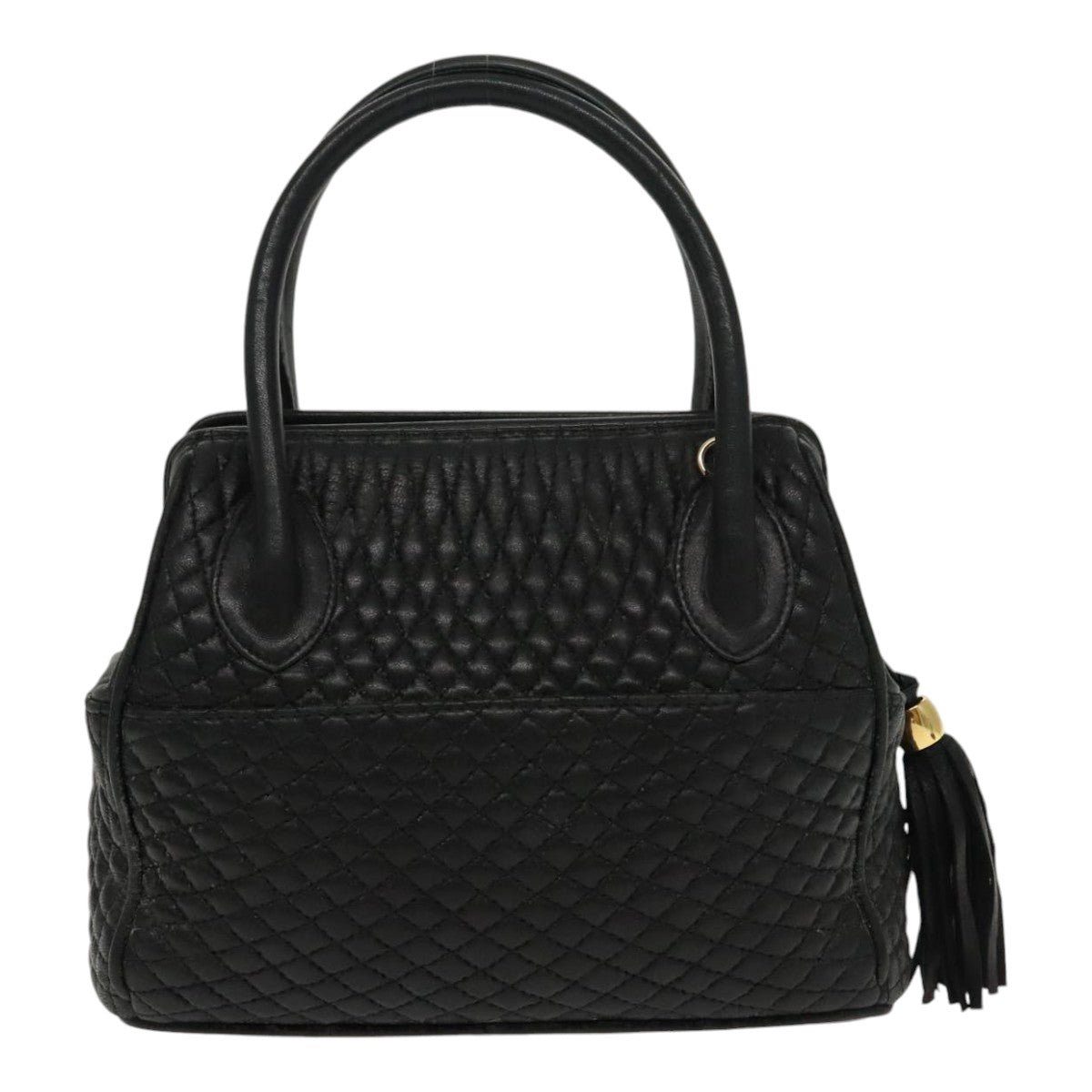 BALLY Hand Bag Leather 2way Black Gold Auth ti2151