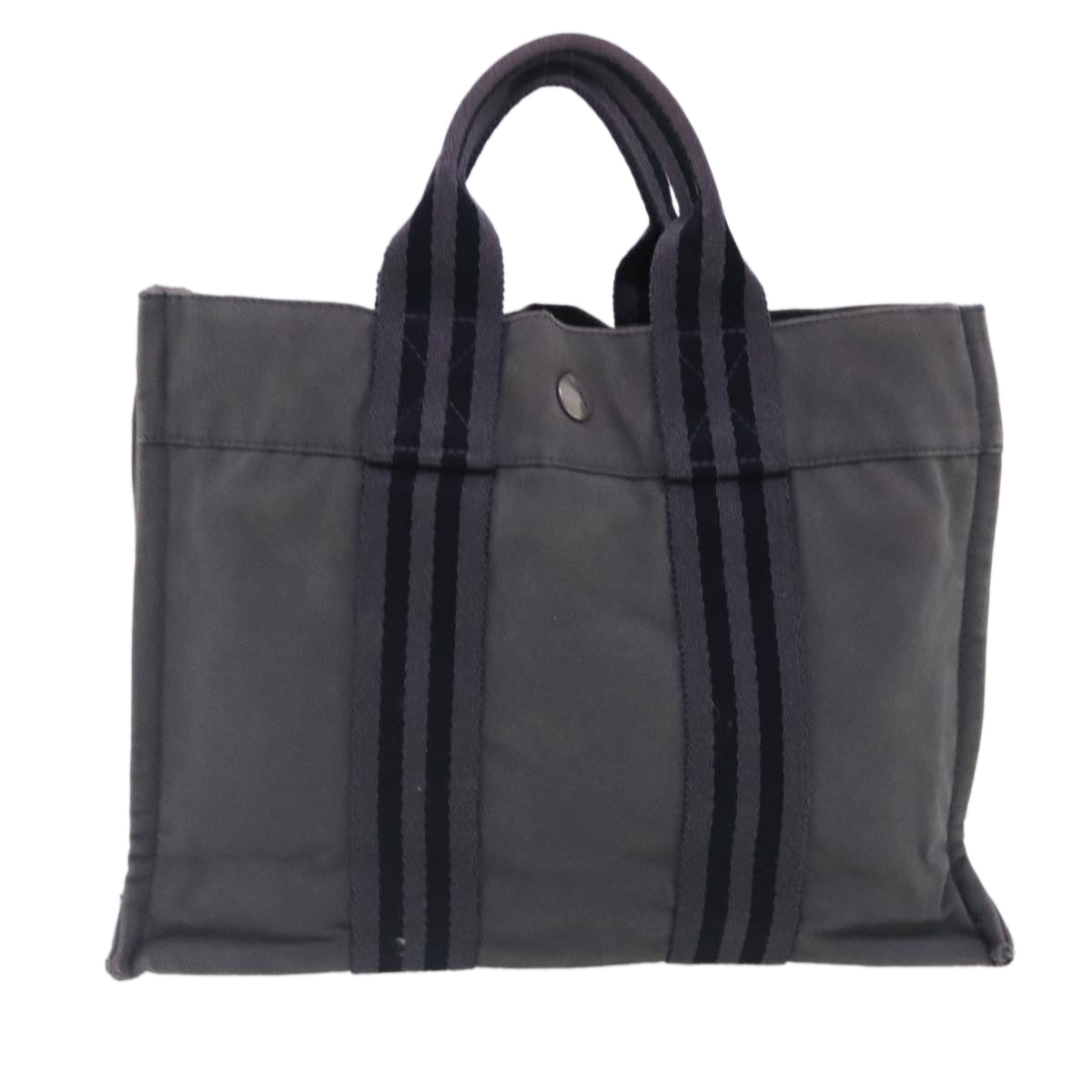 HERMES Fourre Tout PM Tote Bag Canvas Gray Silver Auth ti2154