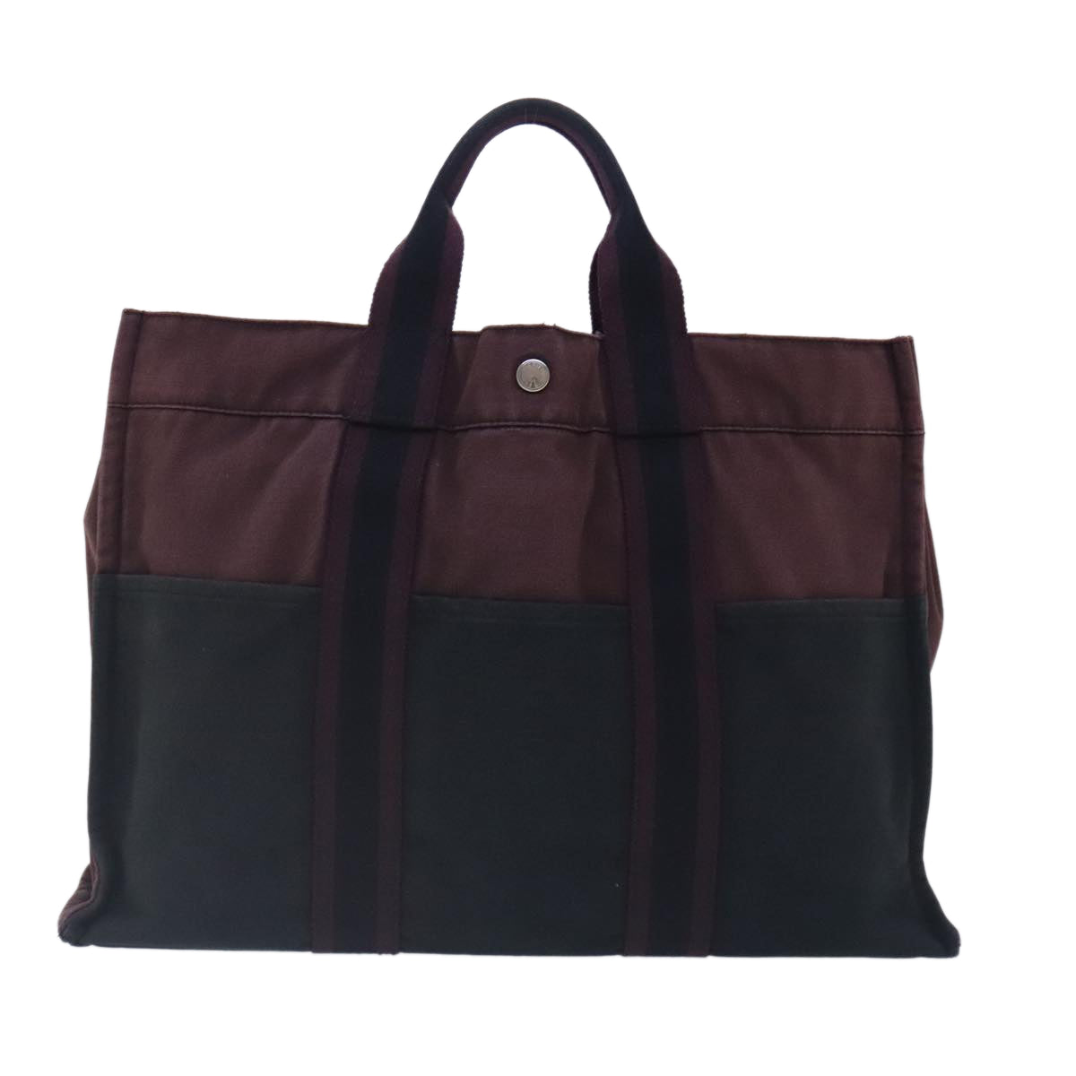 HERMES Fourre Tout MM Tote Bag Canvas Bordeaux Black Silver Auth ti2155