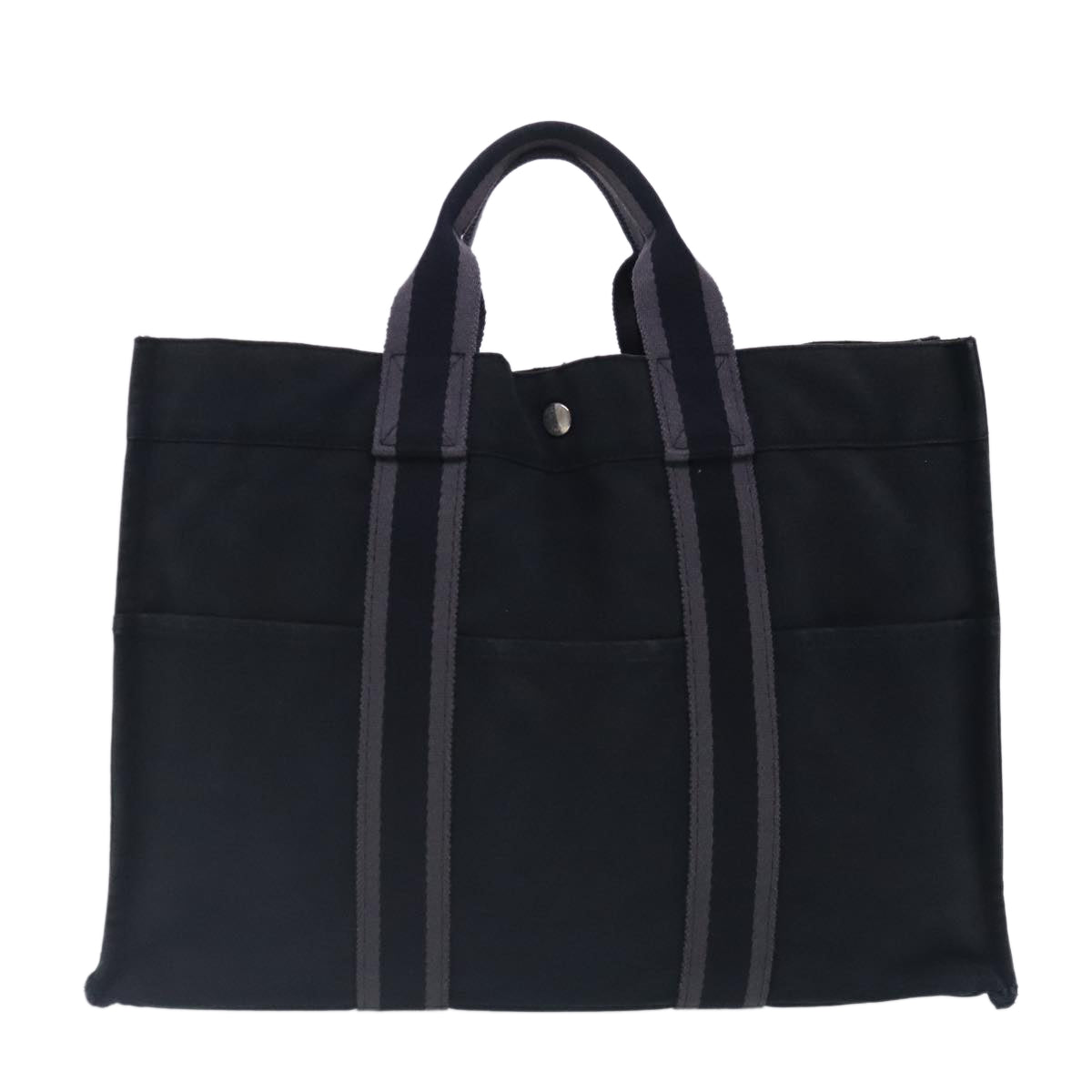 HERMES Fourre Tout MM Tote Bag Canvas Black Gray Silver Auth ti2156