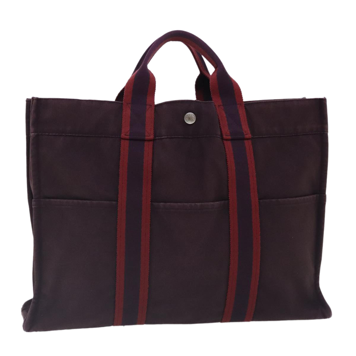 HERMES Fourre Tout MM Tote Bag Canvas Bordeaux Silver Auth ti2157