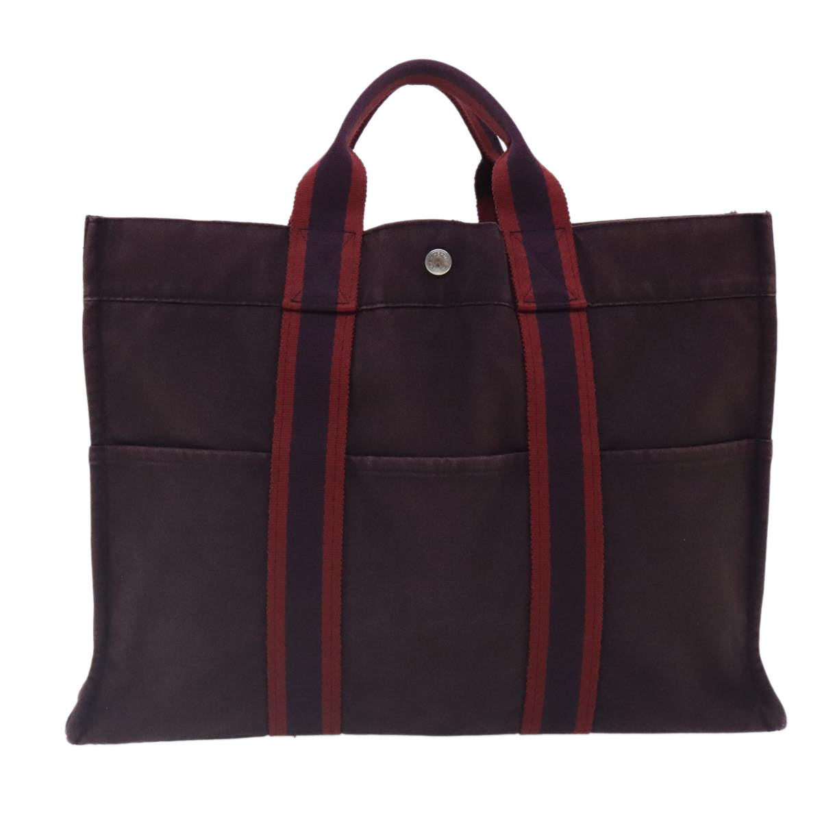 HERMES Fourre Tout MM Tote Bag Canvas Bordeaux Silver Auth ti2157