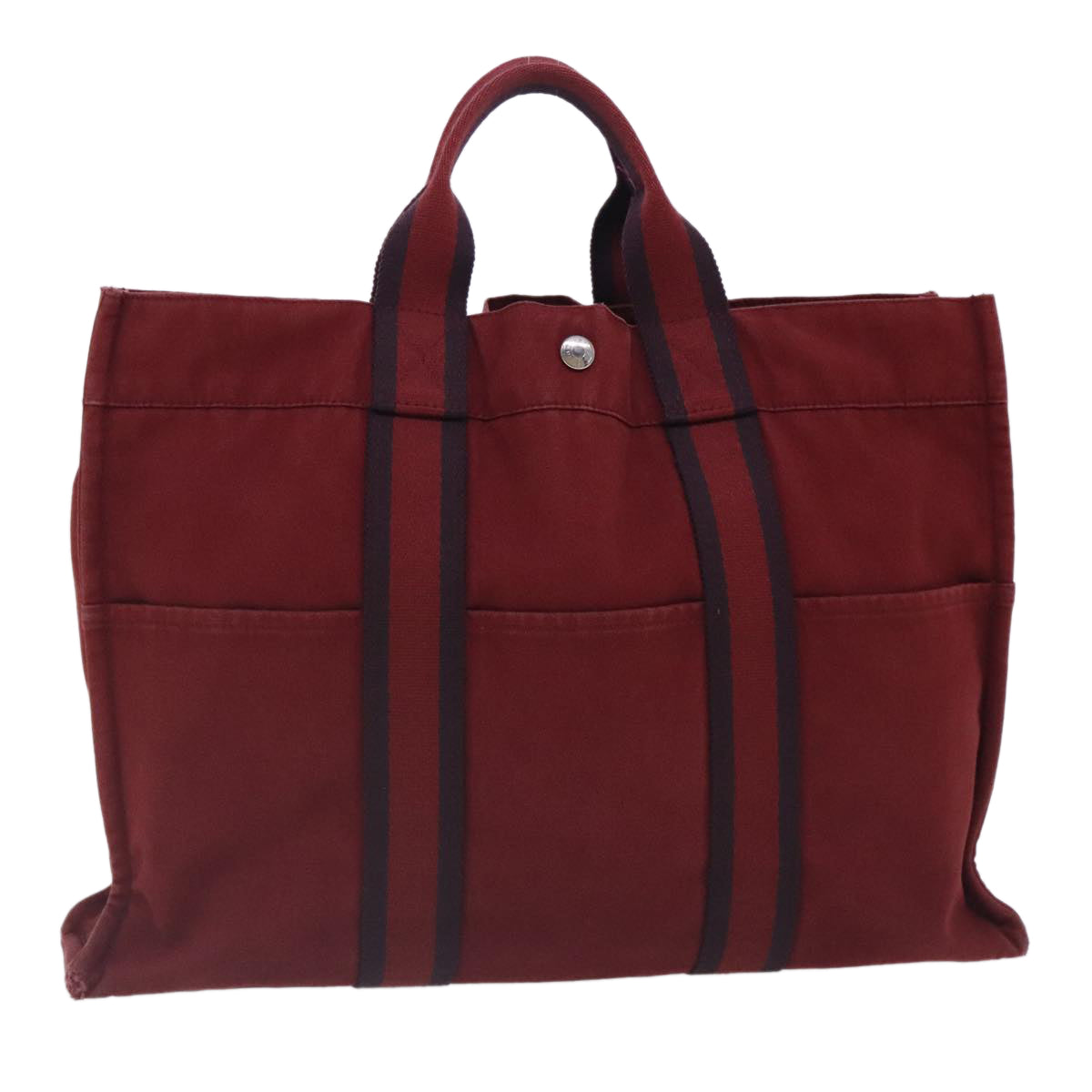 HERMES Fourre Tout MM Tote Bag Canvas Red Silver Auth ti2158