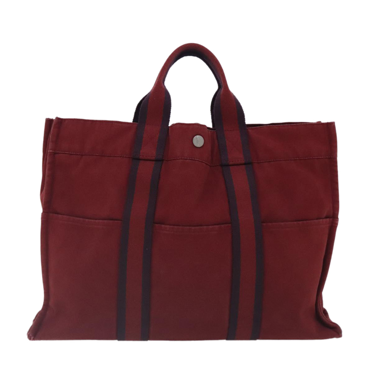 HERMES Fourre Tout MM Tote Bag Canvas Red Silver Auth ti2158