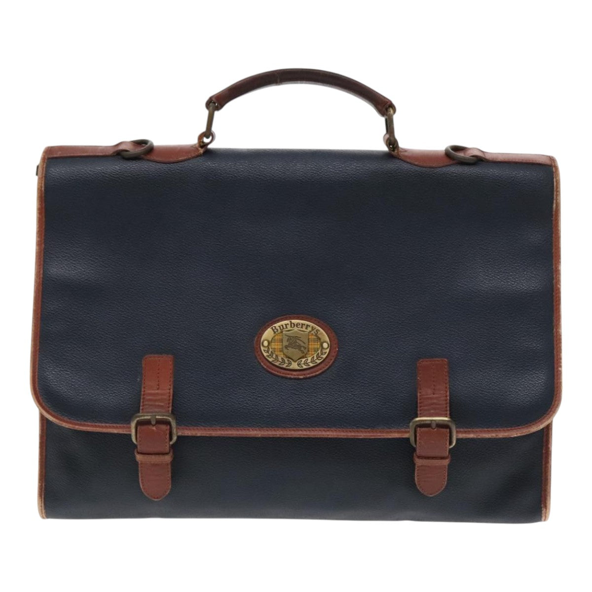 Burberrys Business Bag Leather Navy Brown Auth ti2166