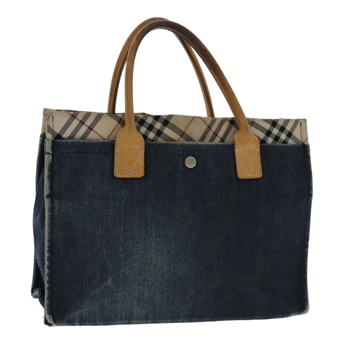 BURBERRY Blue Label Hand Bag Canvas Blue Silver Auth ti2167