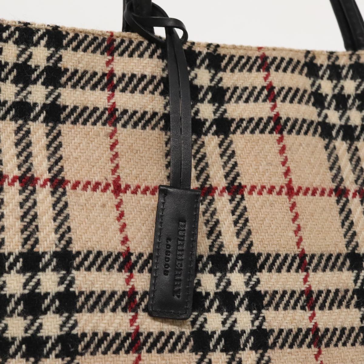 BURBERRY Nova Check Tote Bag Wool Leather Beige Black Auth ti2168