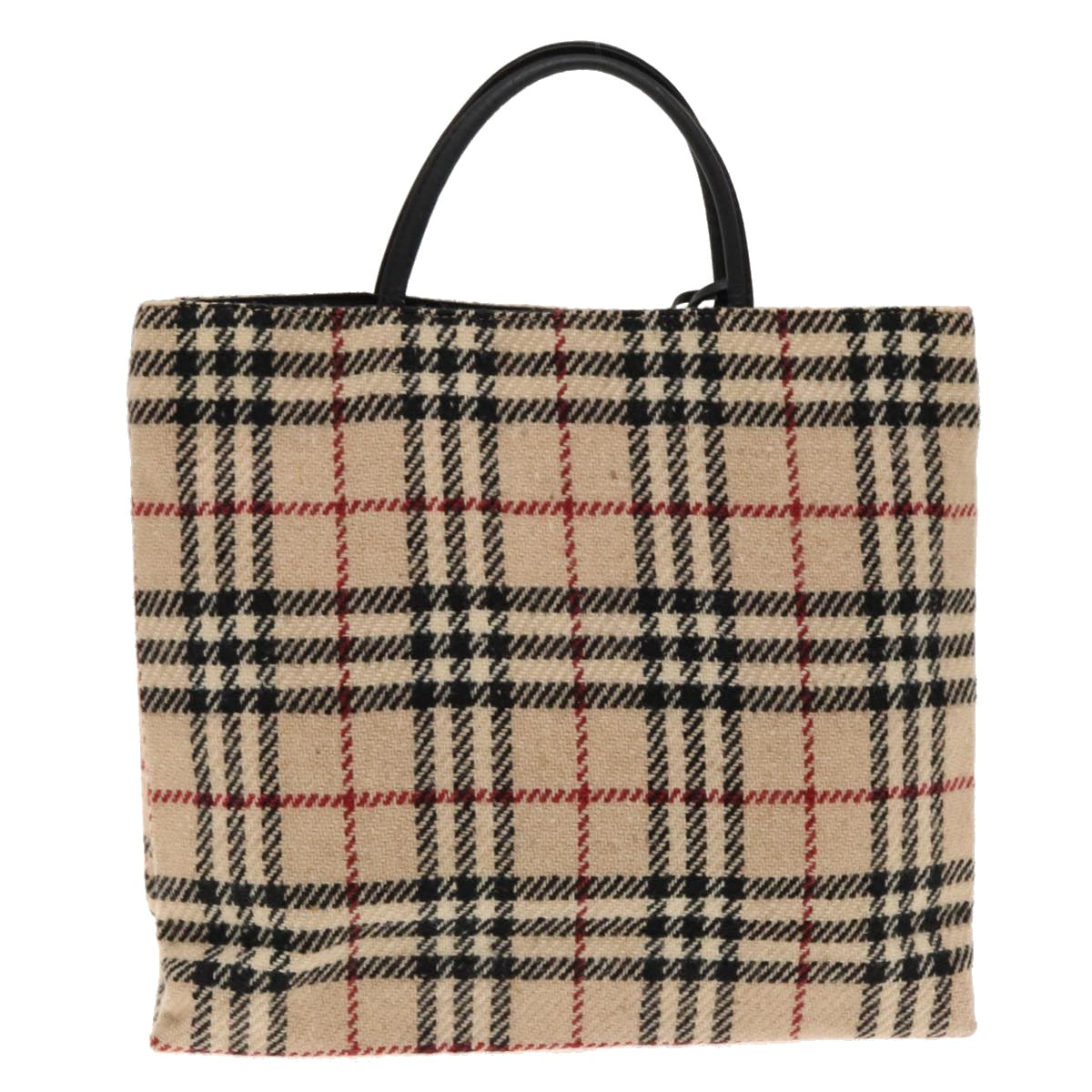 BURBERRY Nova Check Tote Bag Wool Leather Beige Black Auth ti2168