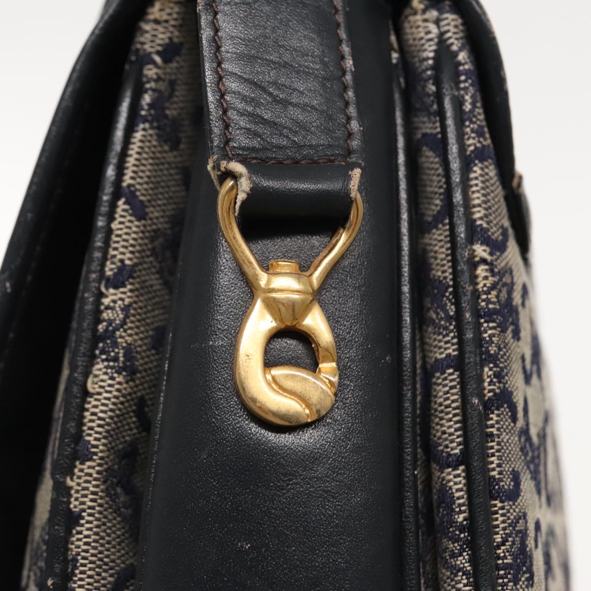 CELINE C Sulky Shoulder Bag Canvas Leather Navy Gold Auth ti2172