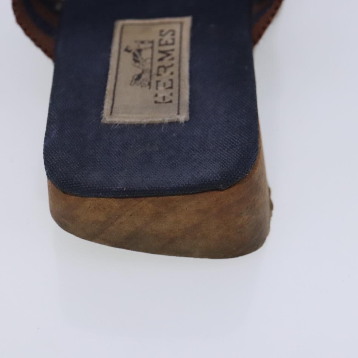 HERMES Sandals Canvas Navy Brown Auth ti2173