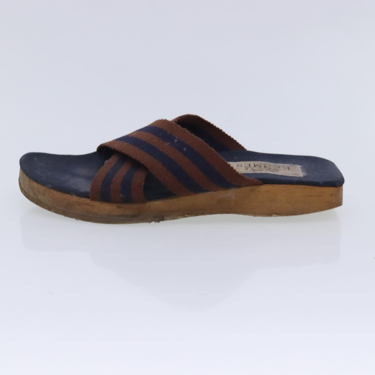 HERMES Sandals Canvas Navy Brown Auth ti2173