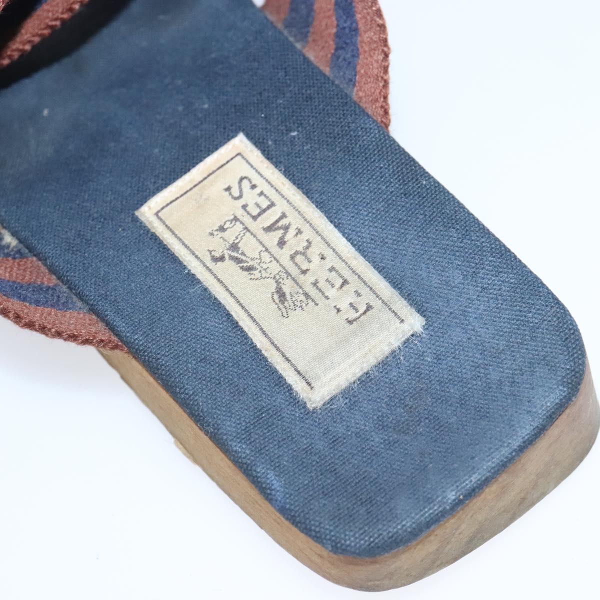 HERMES Sandals Canvas Navy Brown Auth ti2173