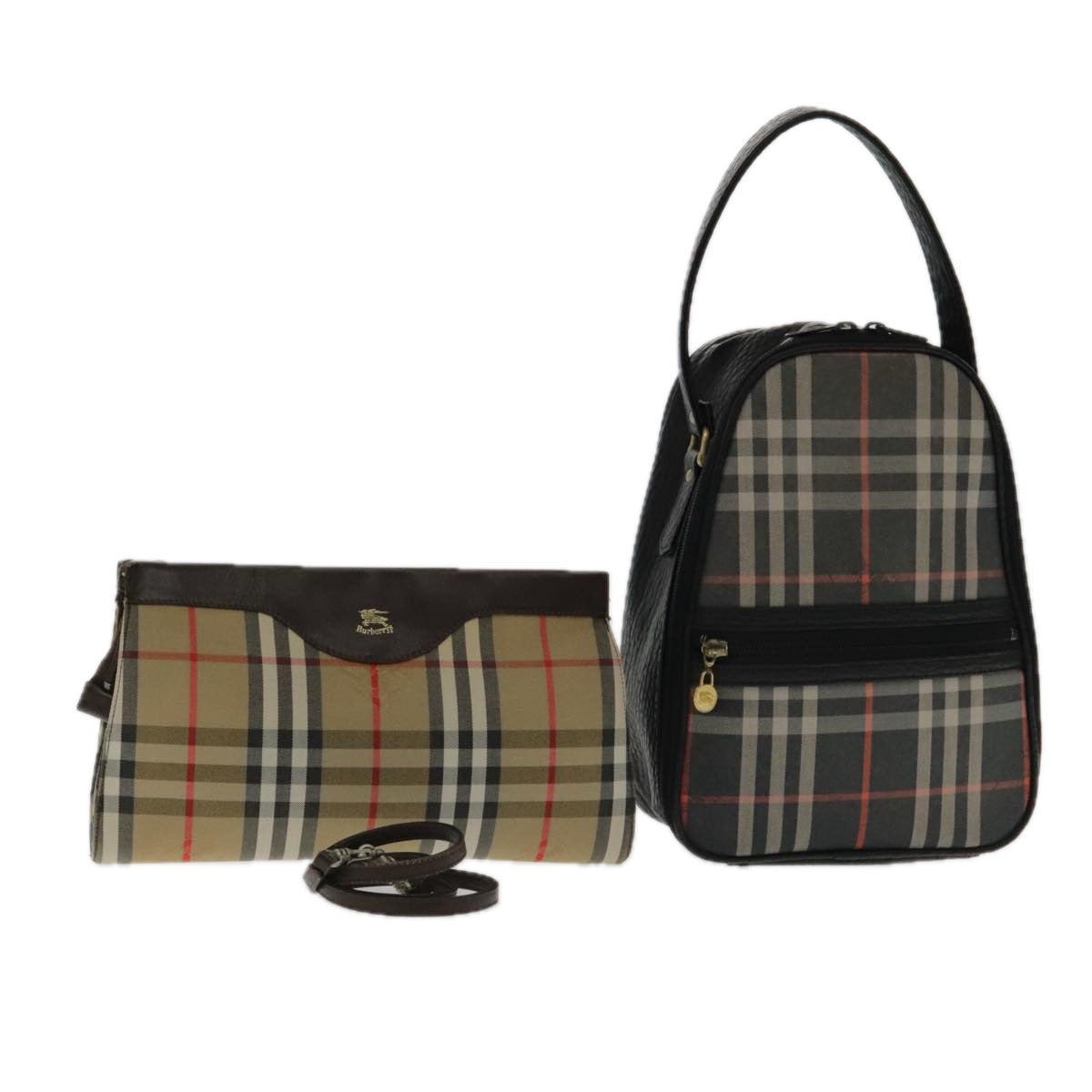 Burberrys Nova Check Clutch Bag Canvas Leather 2Set Beige Black Auth ti2174