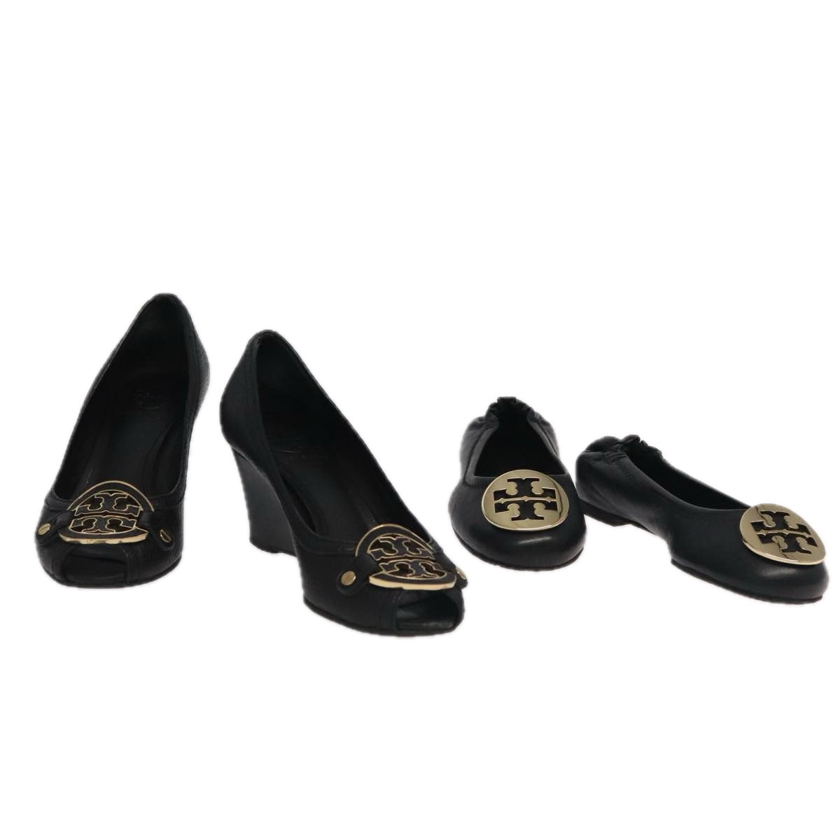 TORY BURCH Pumps Leather 2Set Black Auth ti2175
