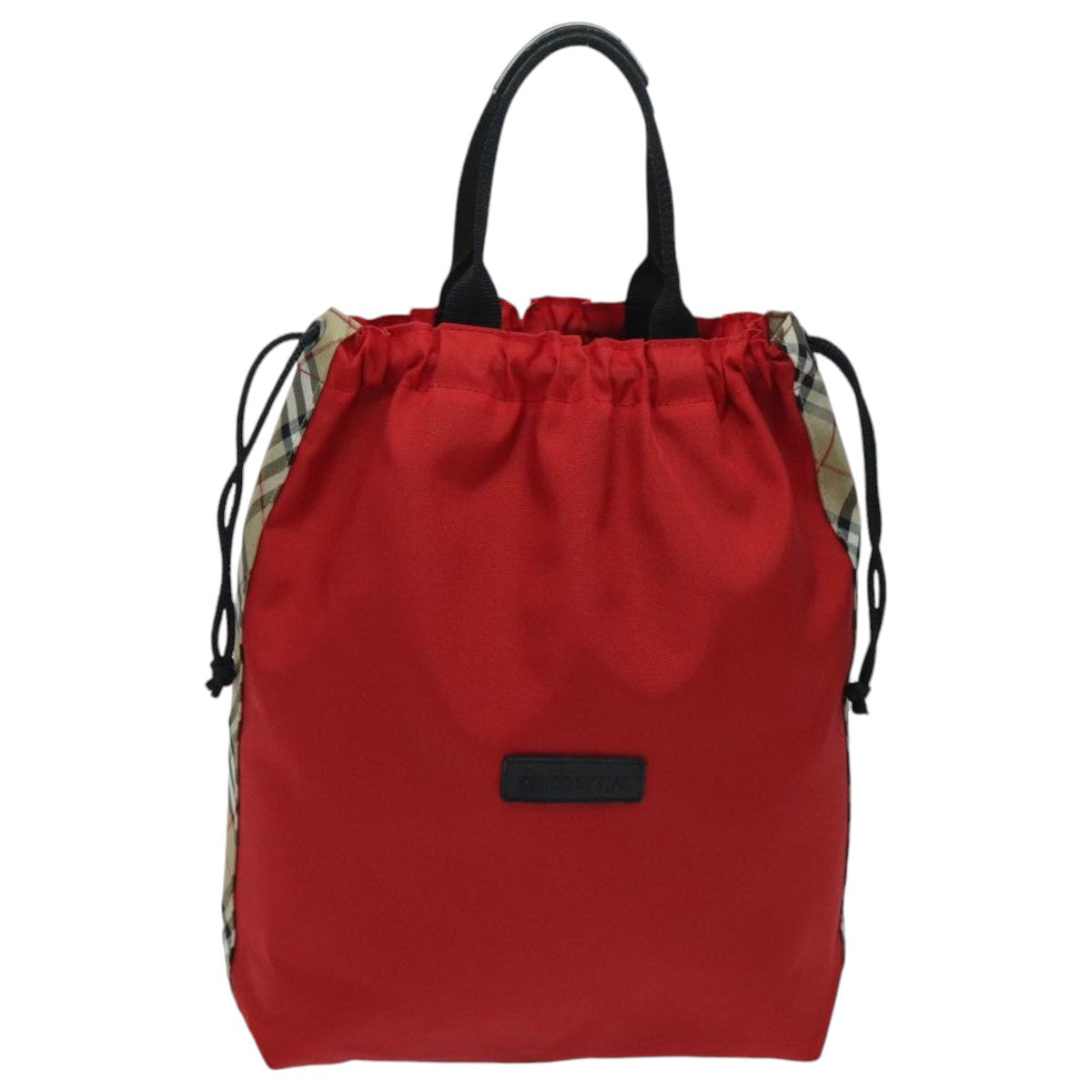 Burberrys Nova Check Hand Bag Nylon Red Beige Auth ti2203