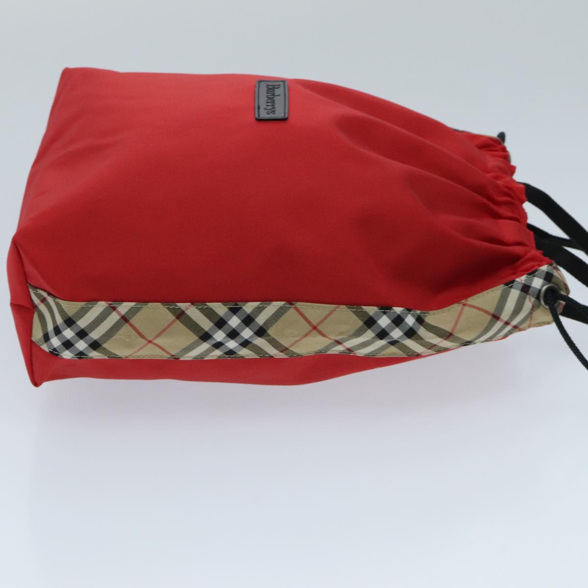 Burberrys Nova Check Hand Bag Nylon Red Beige Auth ti2203