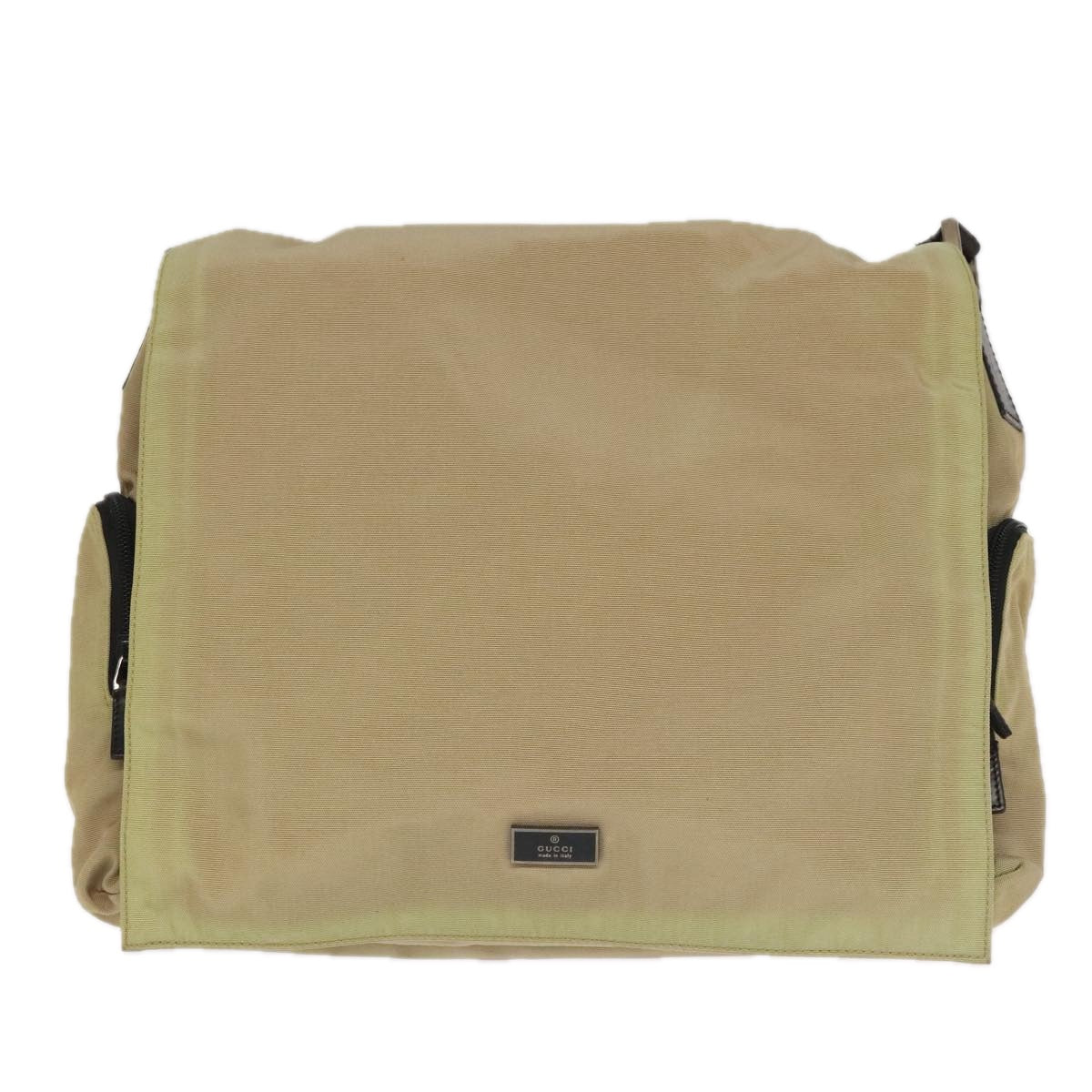 GUCCI Shoulder Bag Nylon Beige Dark Brown Silver 019.0340 Auth ti2214