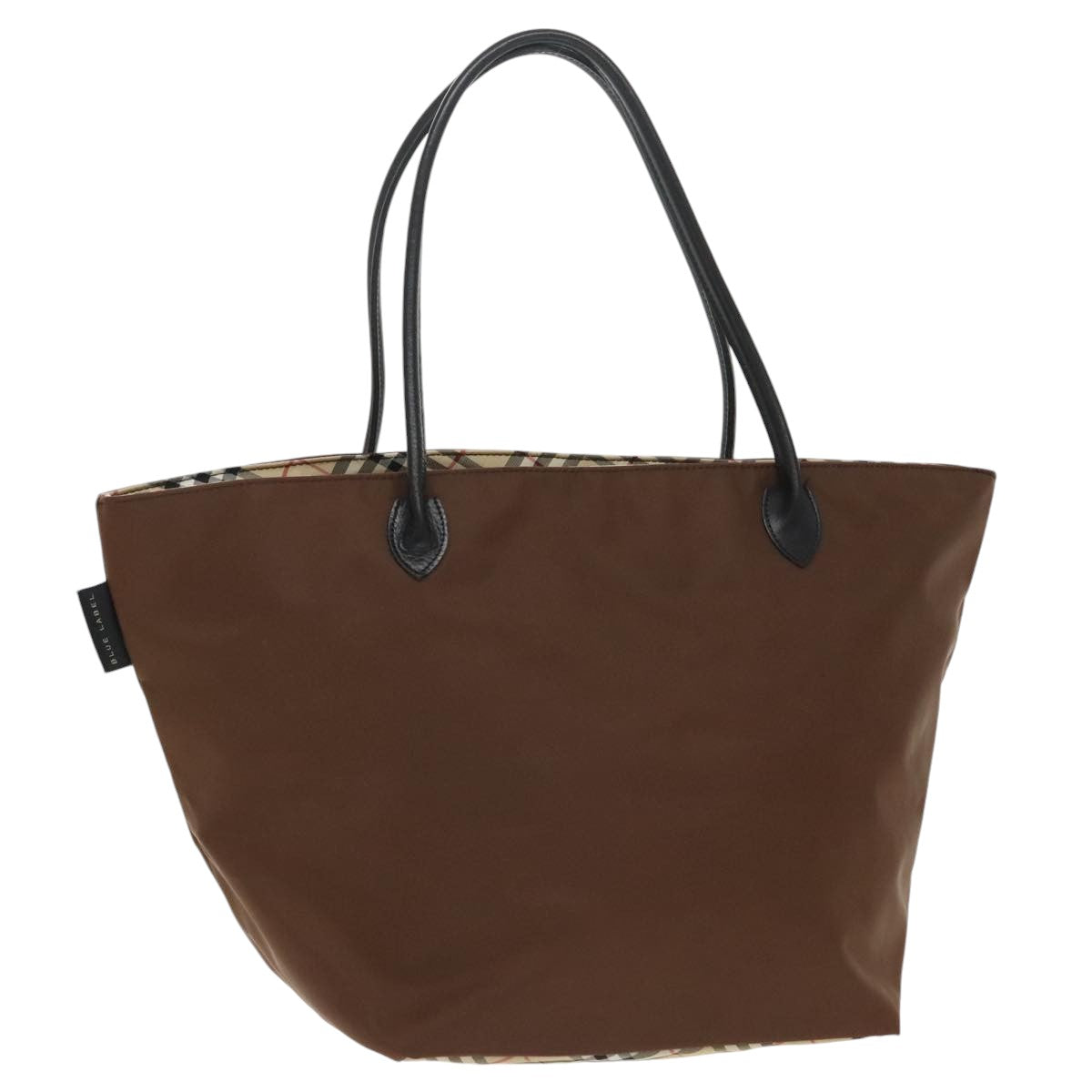 Burberrys Tote Bag Nylon Silver Brown Auth ti2242