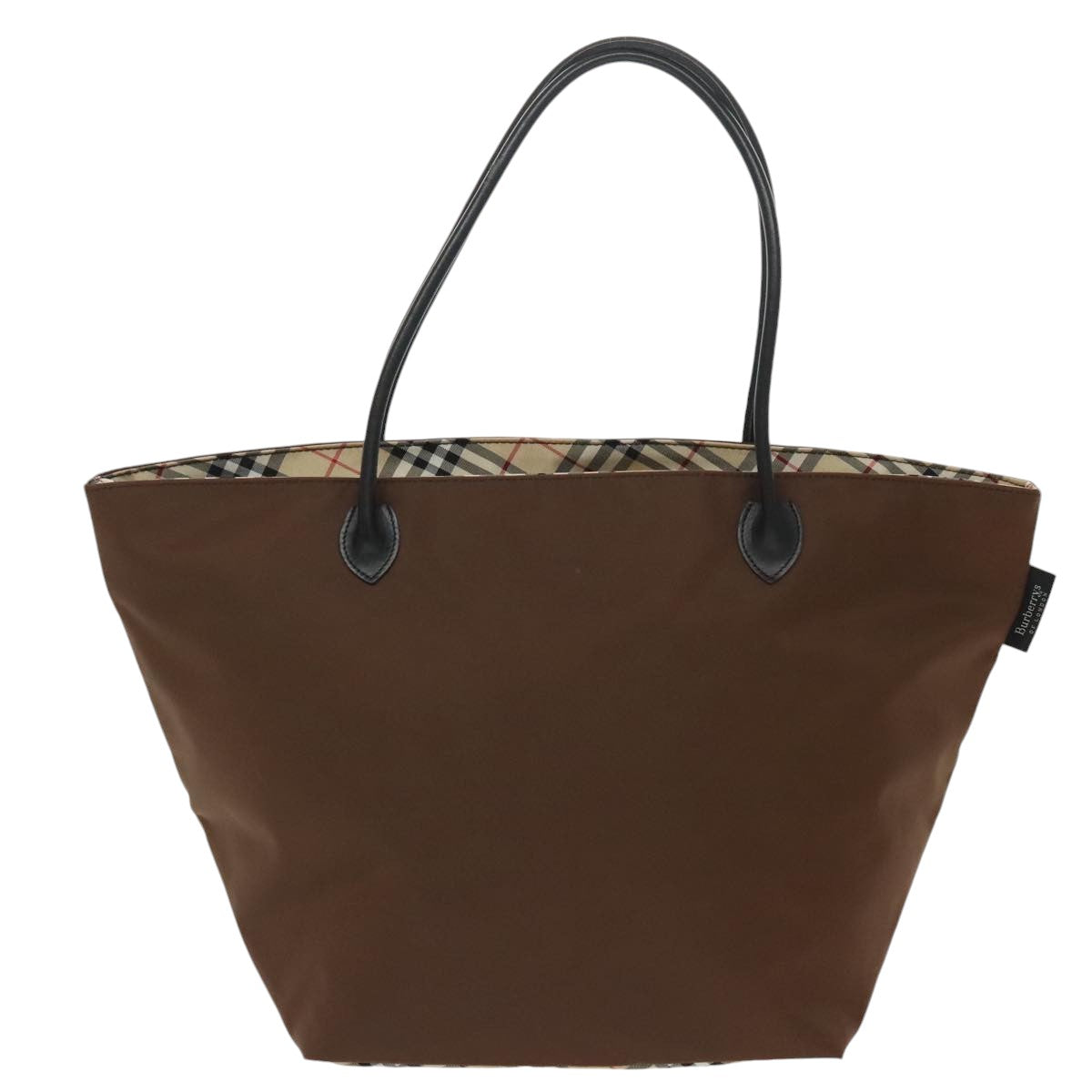 Burberrys Tote Bag Nylon Silver Brown Auth ti2242