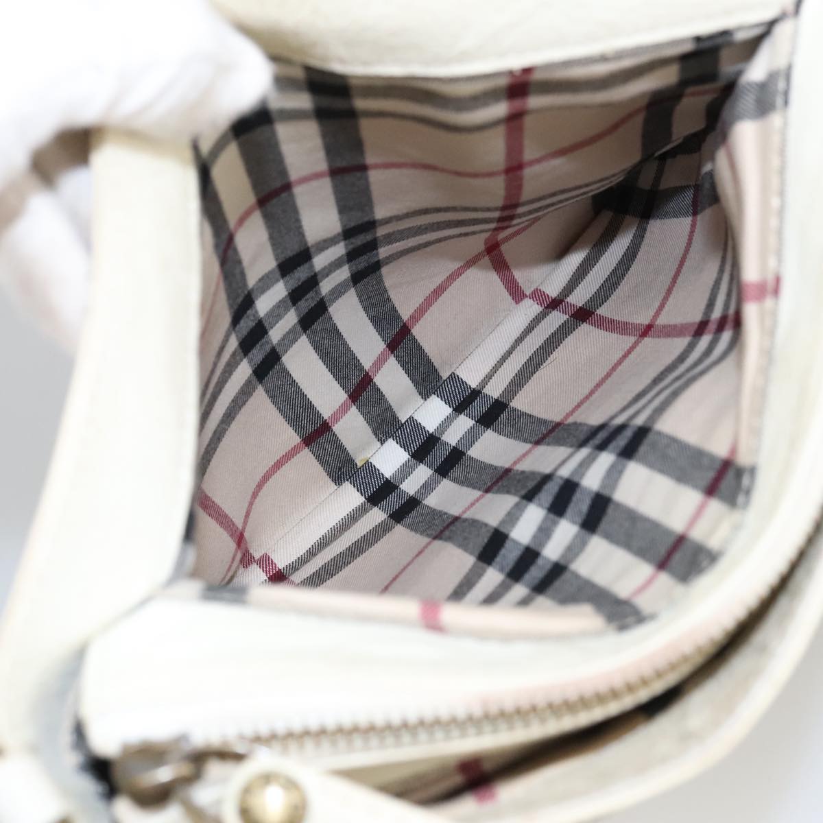 BURBERRY Shoulder Bag Leather White Auth ti2266
